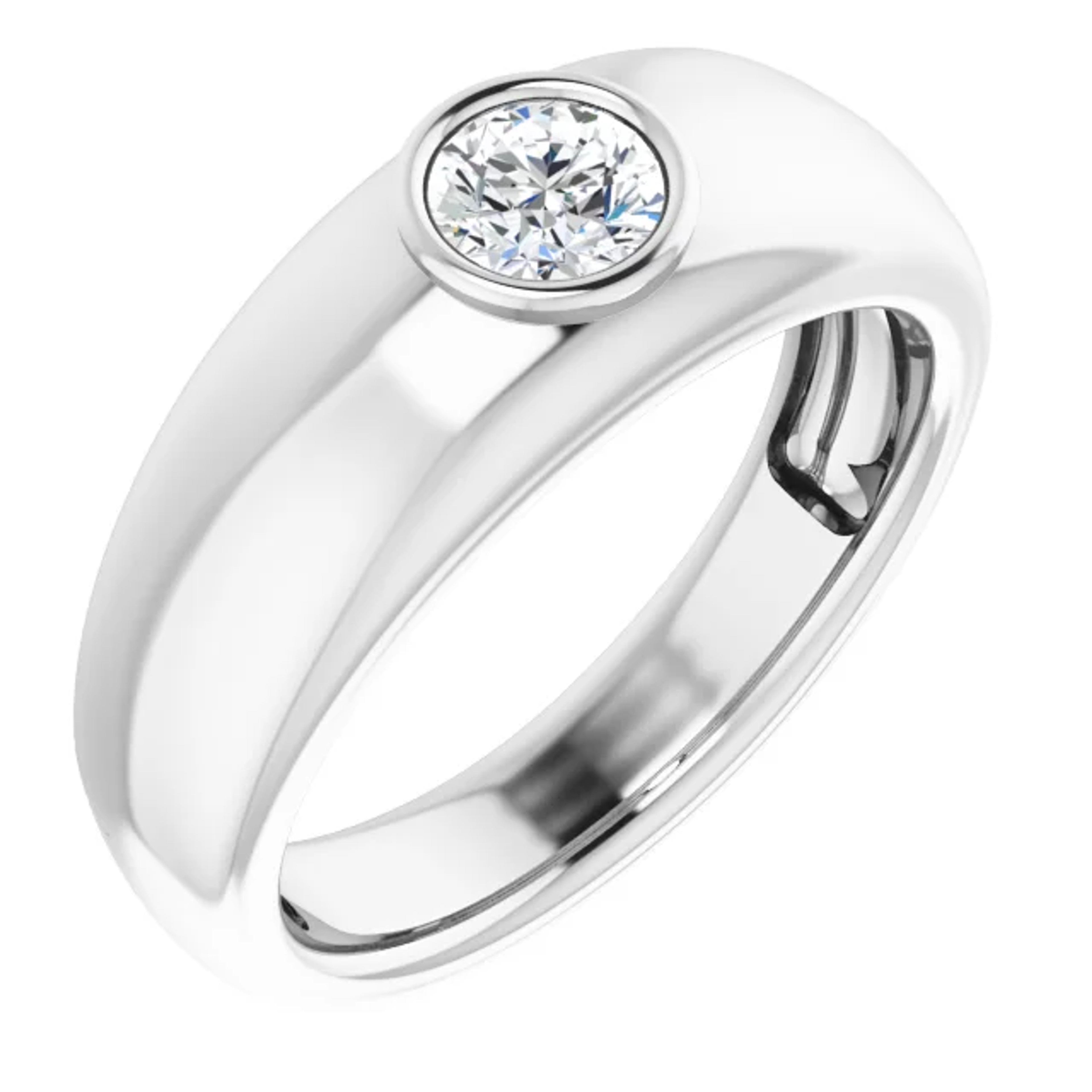 14K gold bezel set round moissanite wedding ring