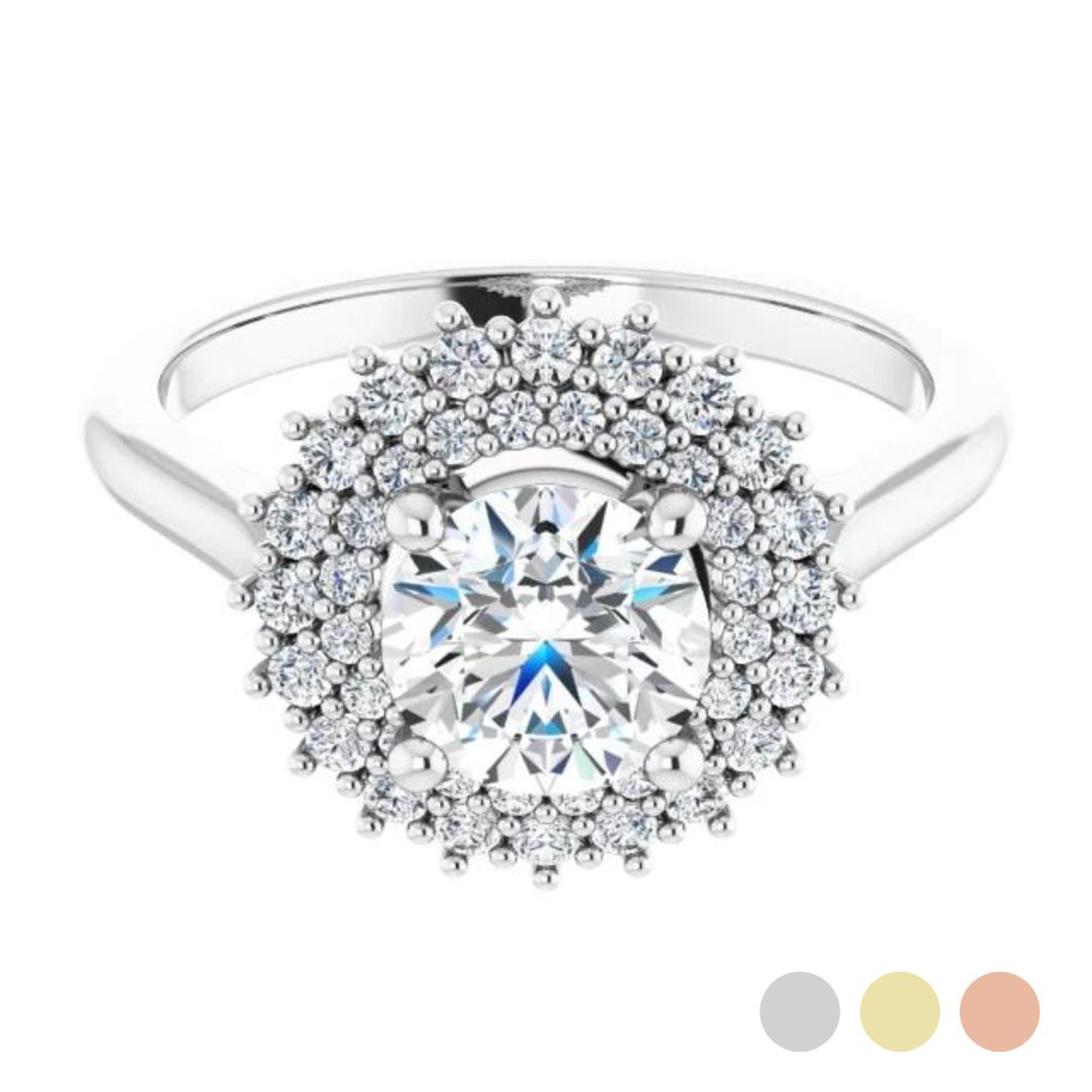 double halo engagement ring with polished band