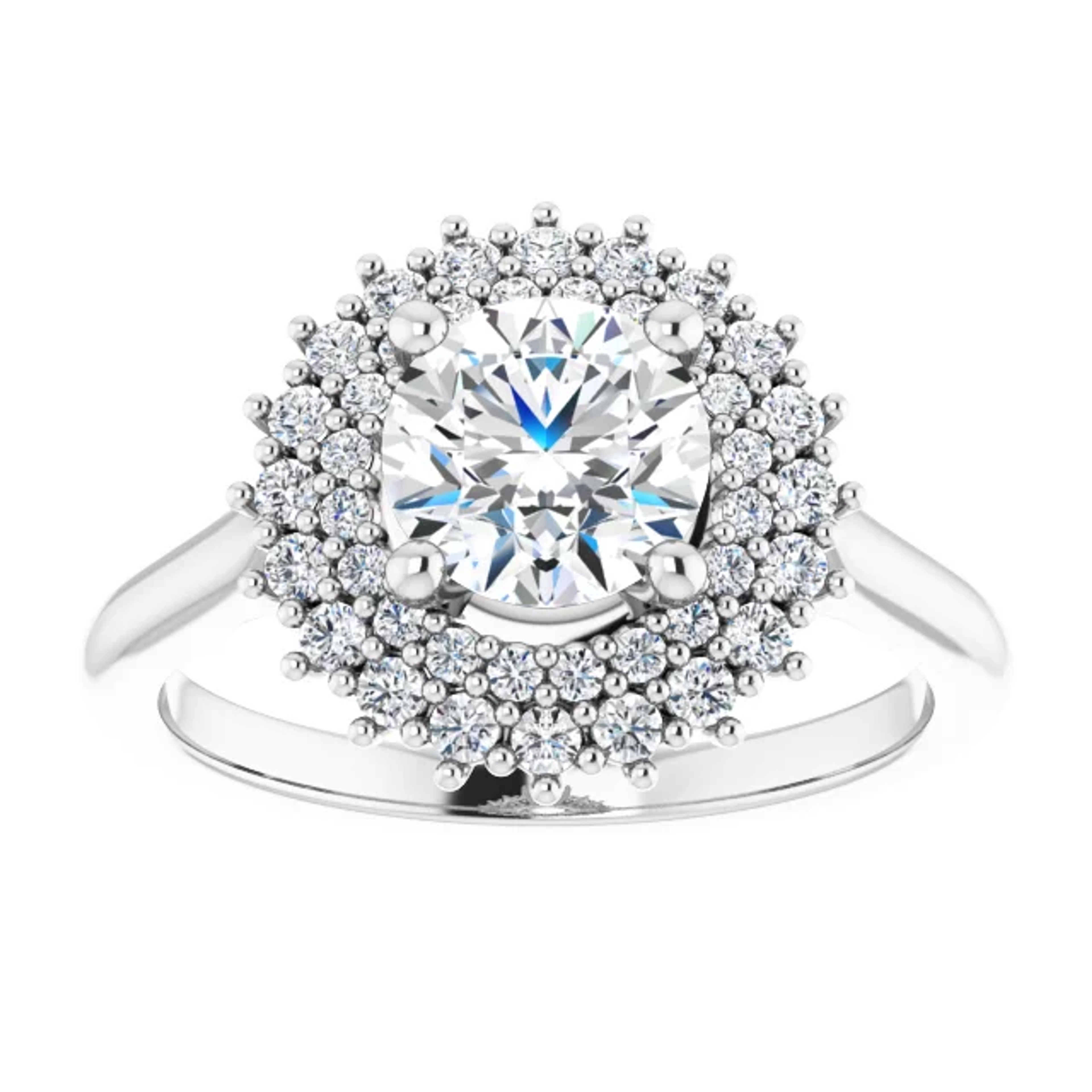 double halo engagement ring with polished band