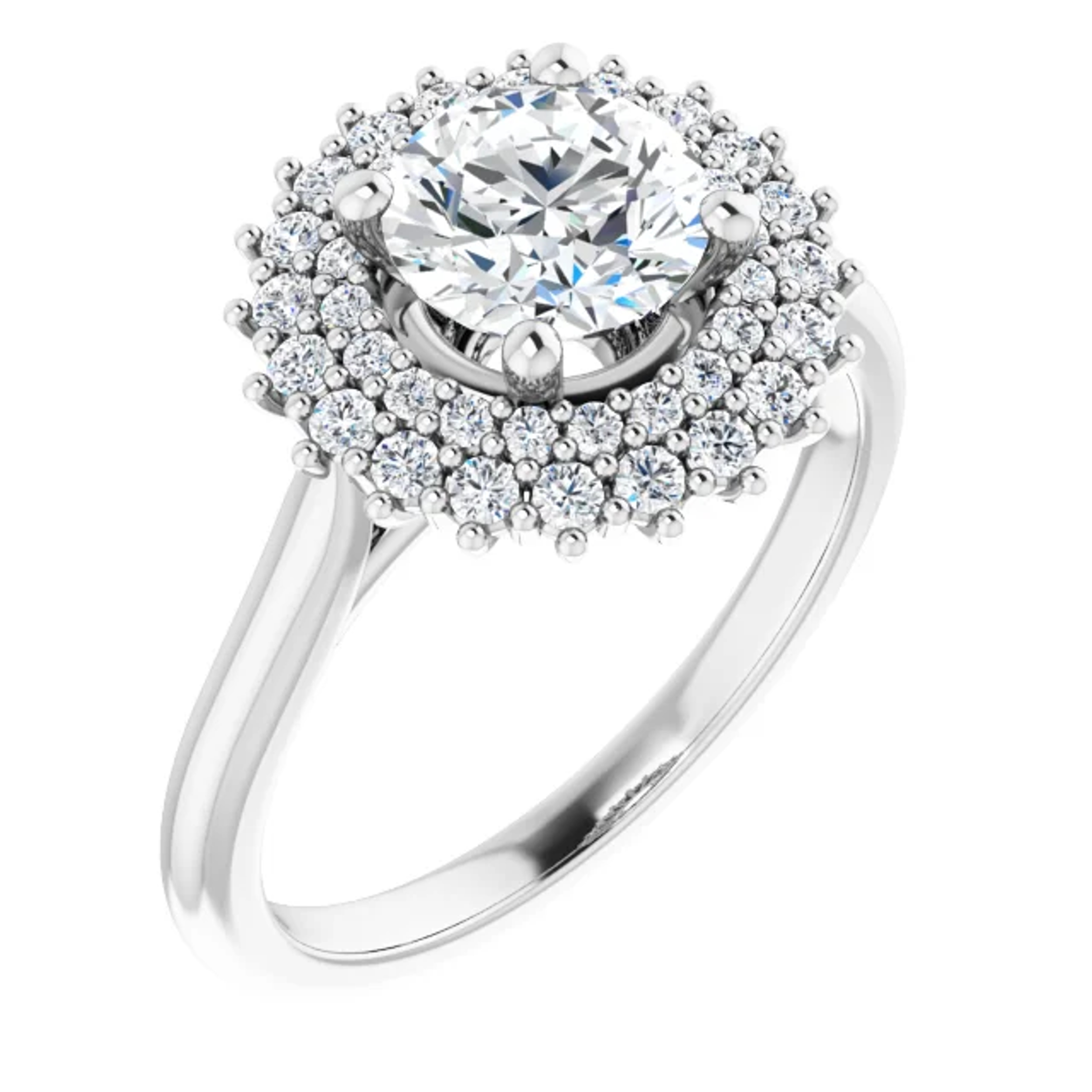double halo engagement ring with polished band