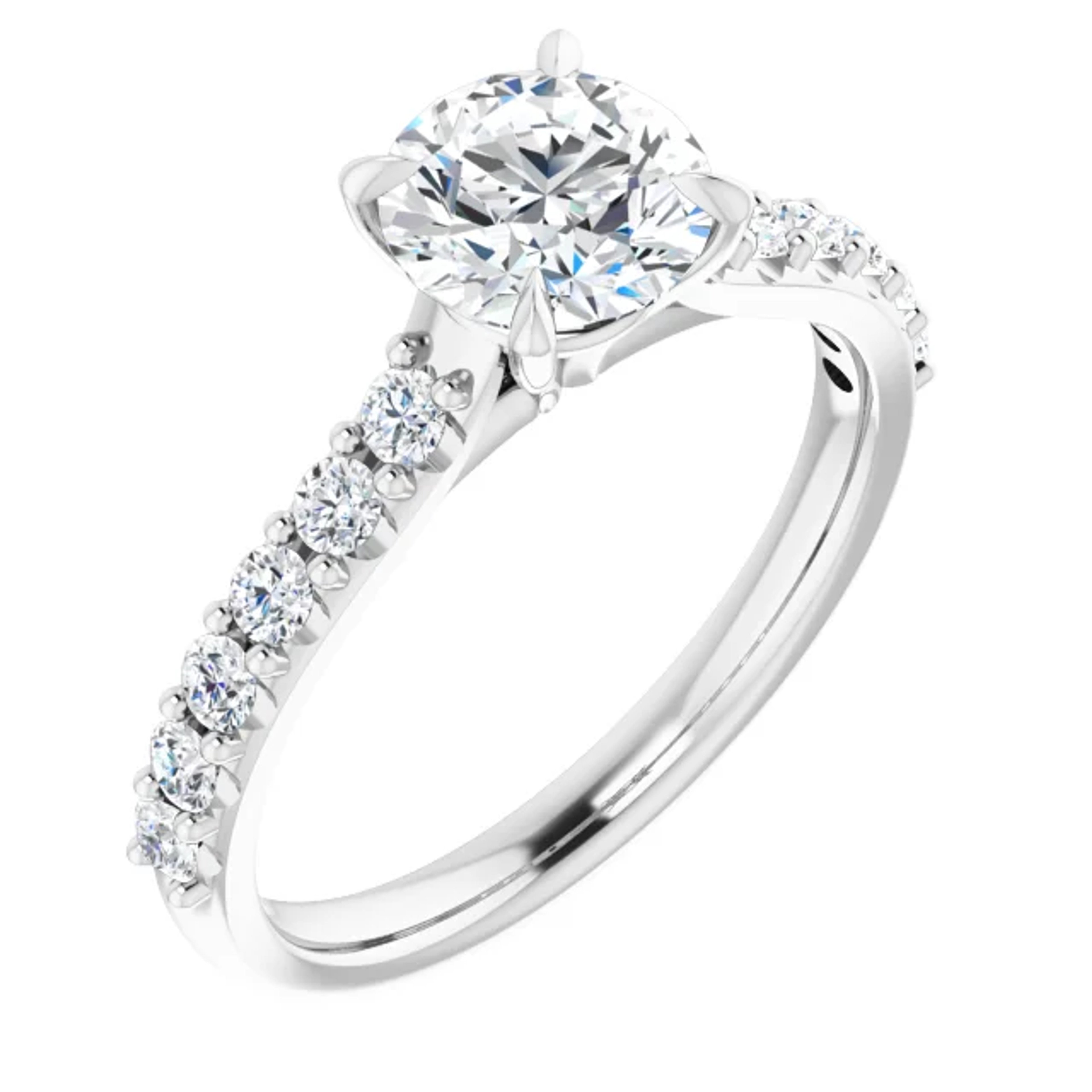 straight engagement ring with diamond accented band