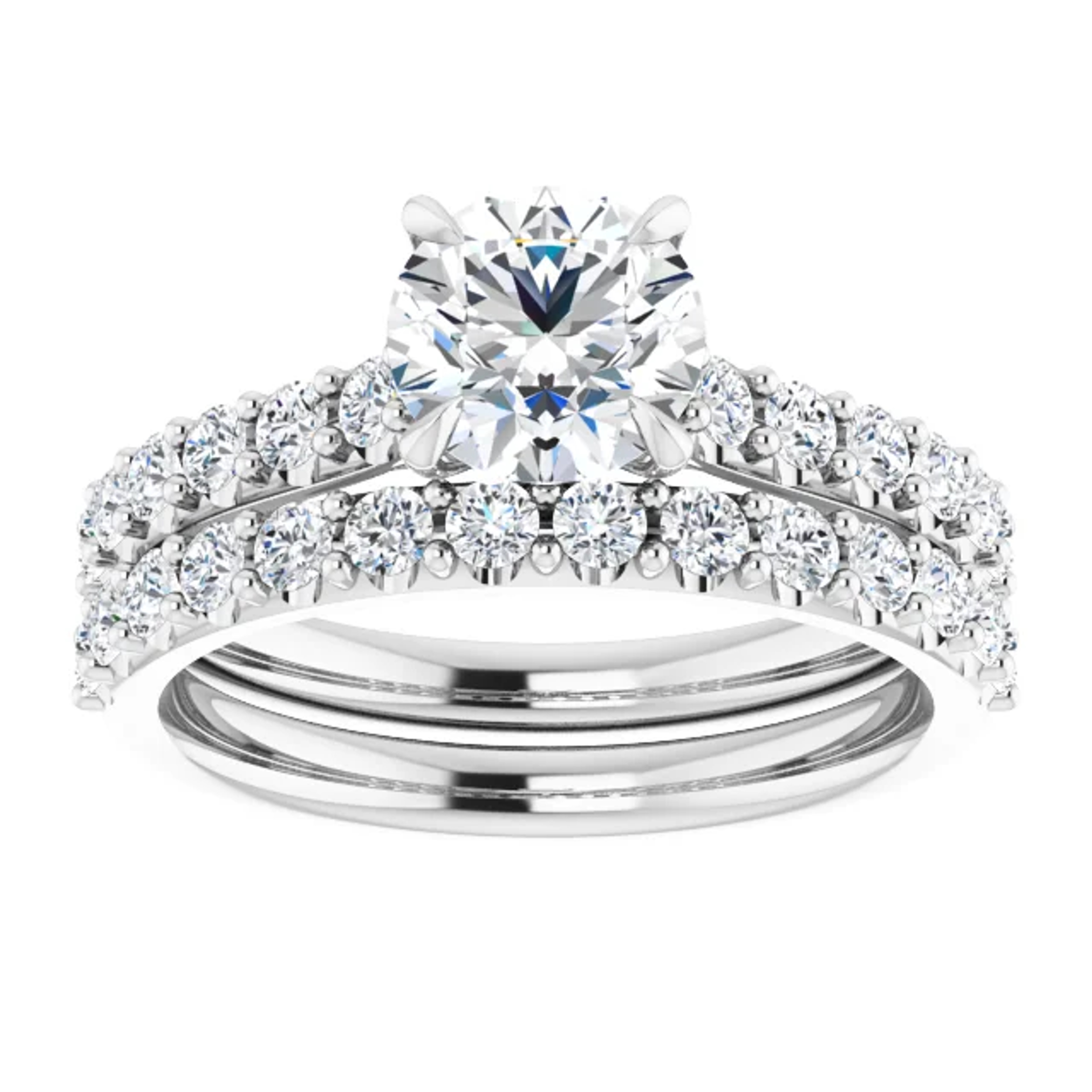 straight engagement ring with diamond accented band