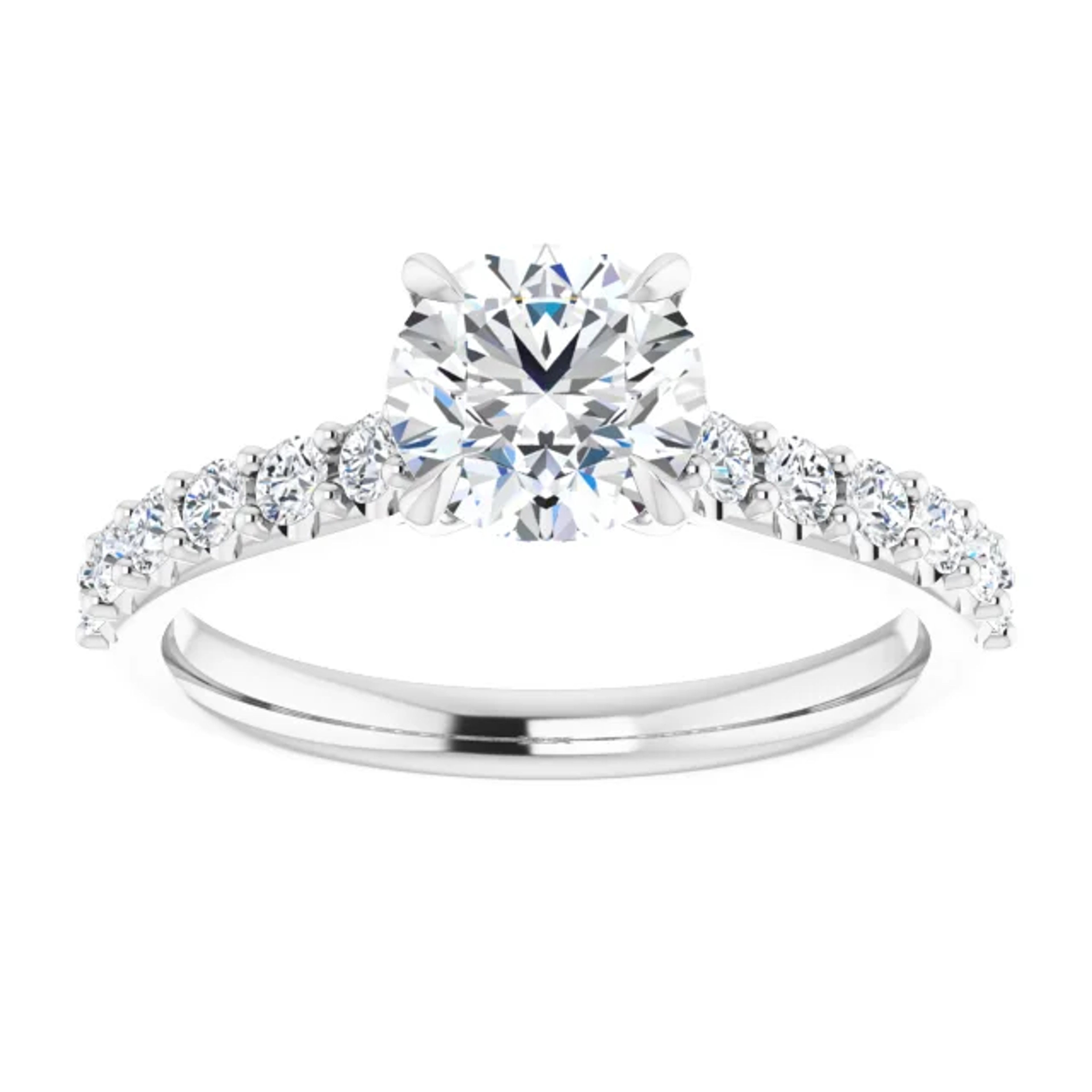 straight engagement ring with diamond accented band