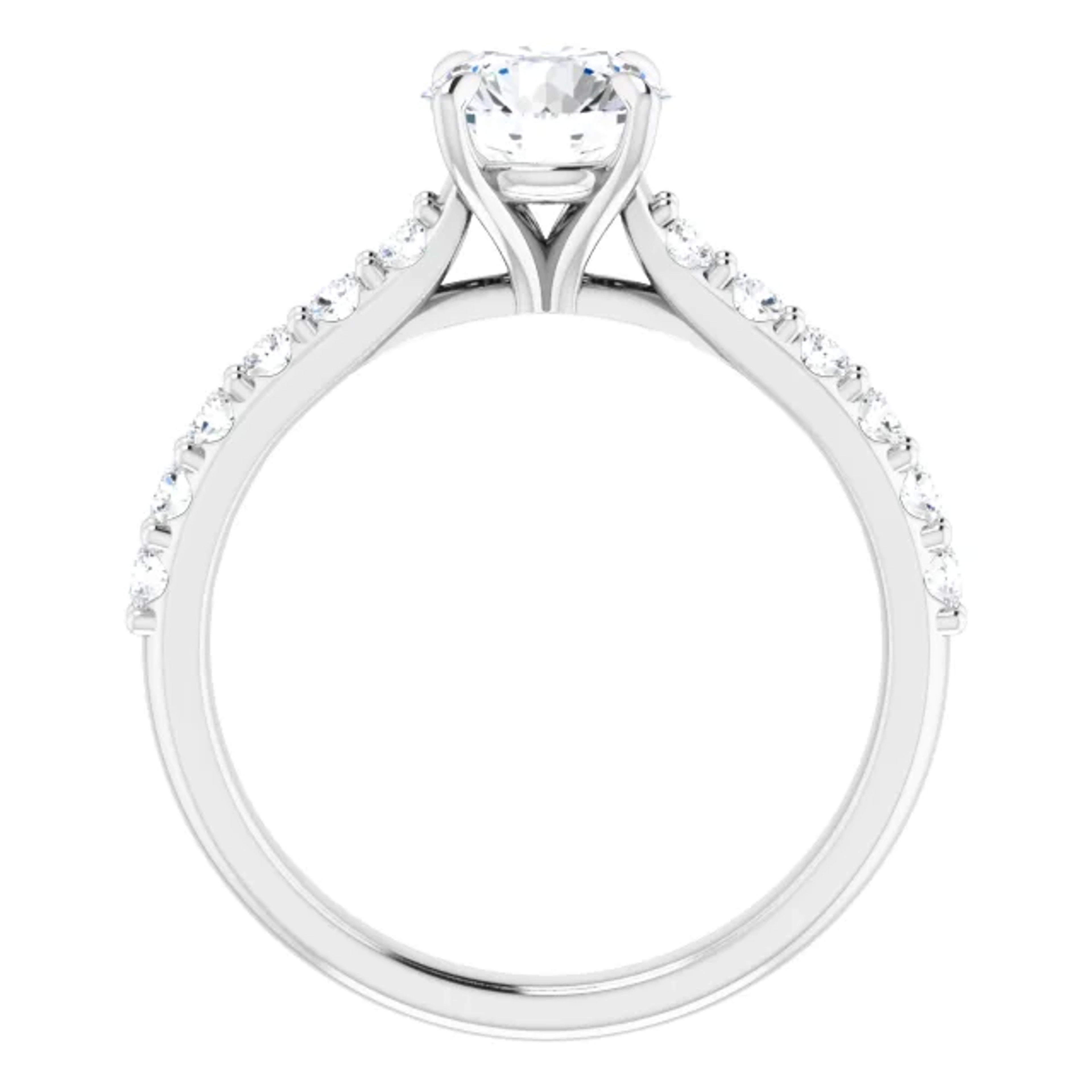 straight engagement ring with diamond accented band