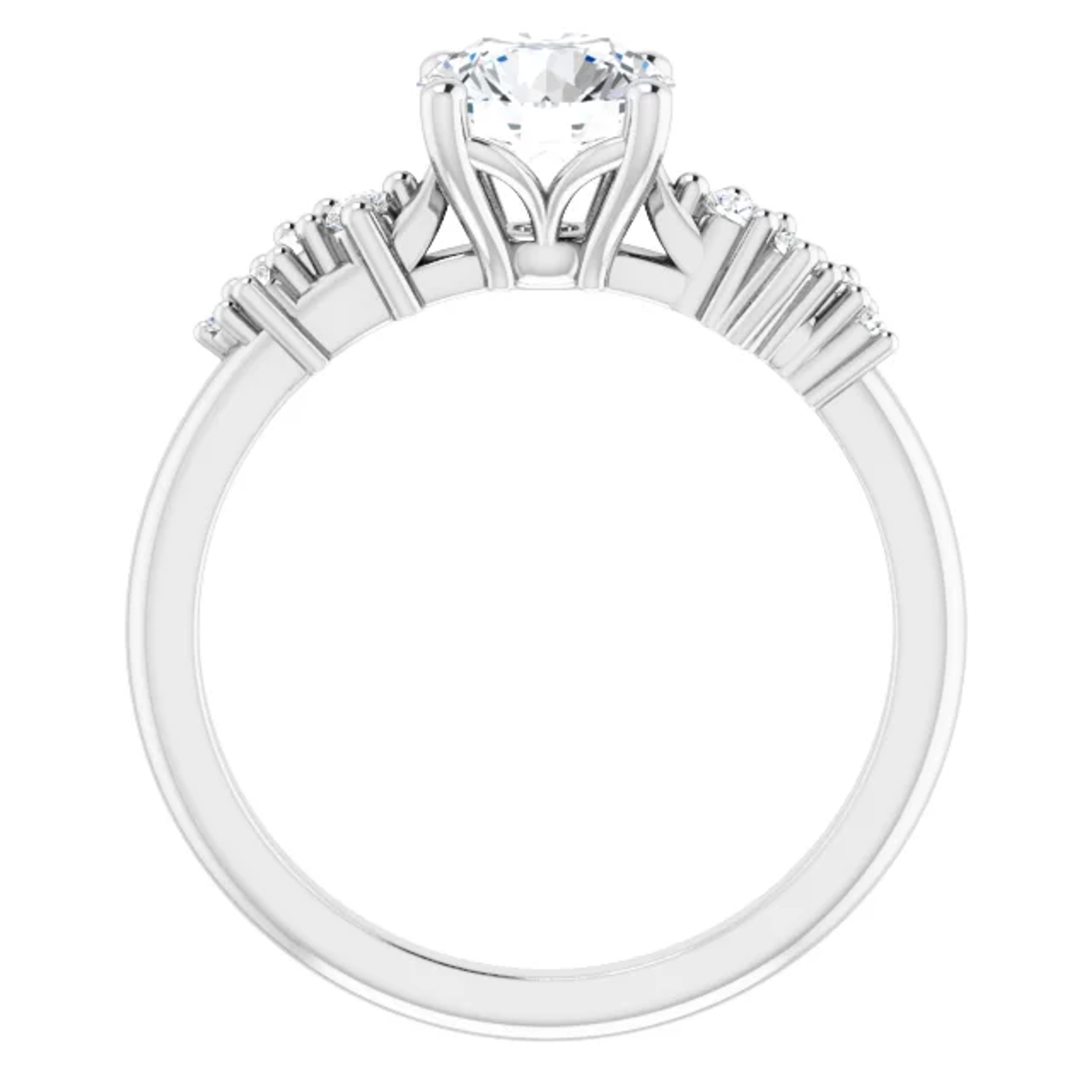 straight engagement ring with graduating size diamond accent stones in the band