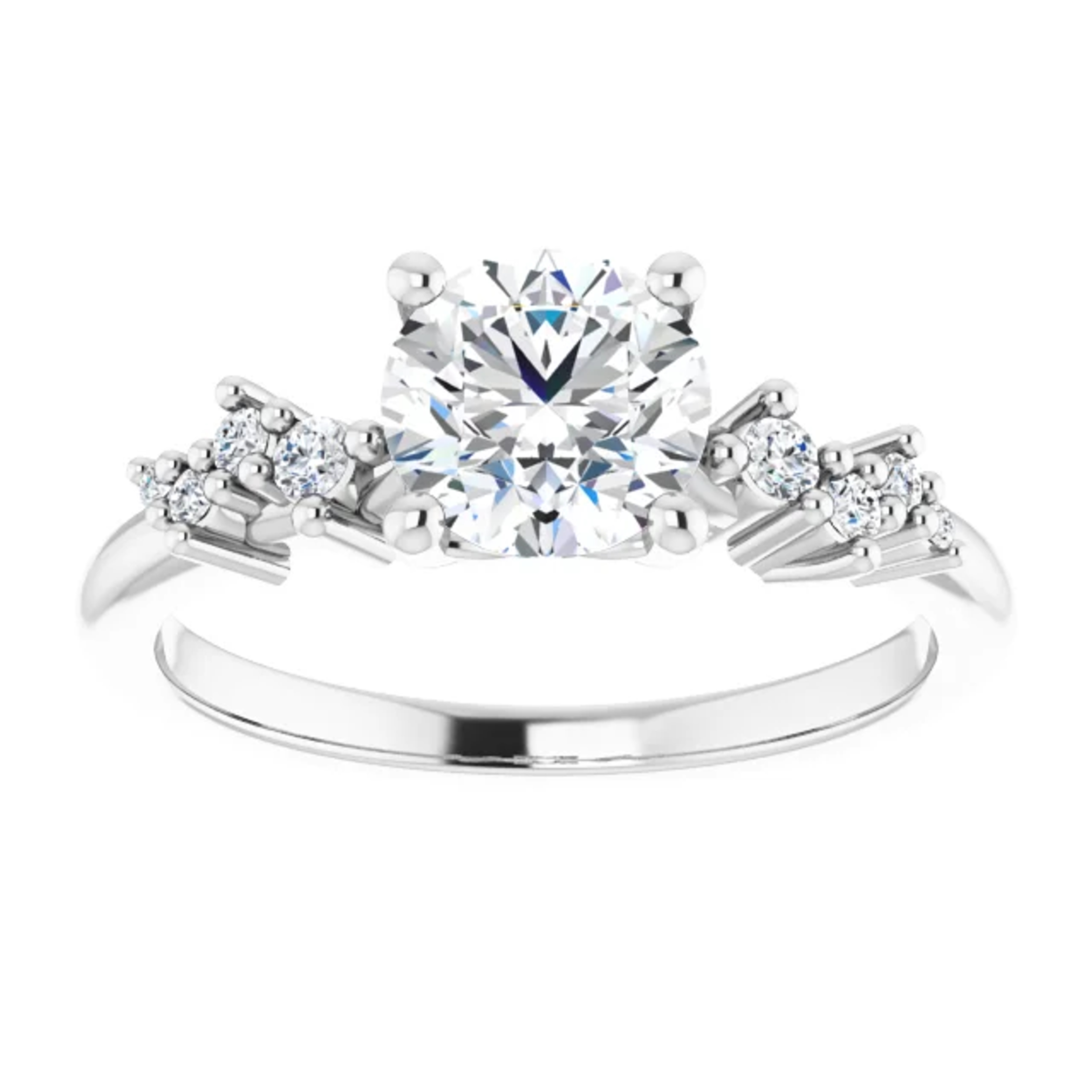 straight engagement ring with graduating size diamond accent stones in the band