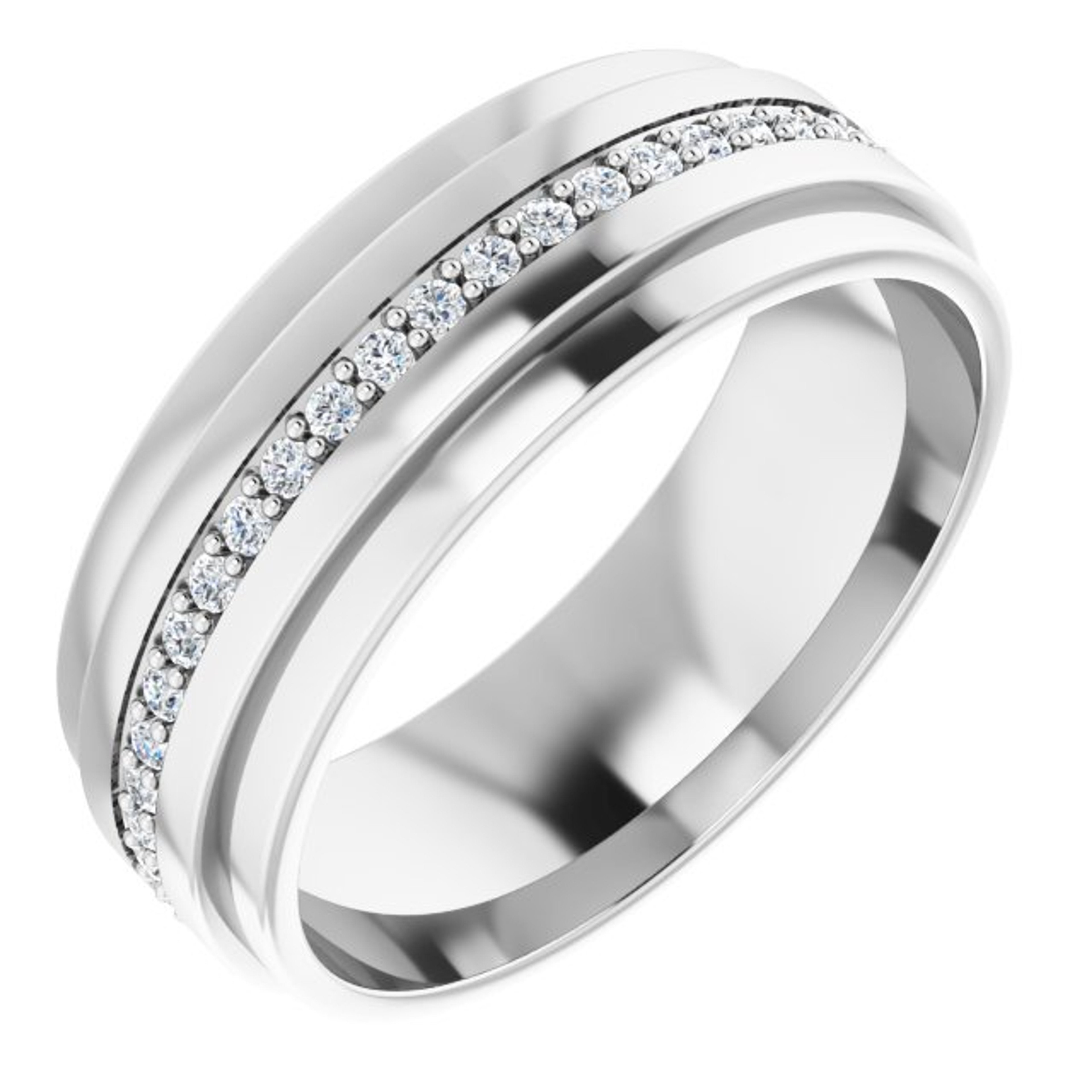 14K gold moissanite eternity ring with polished finish