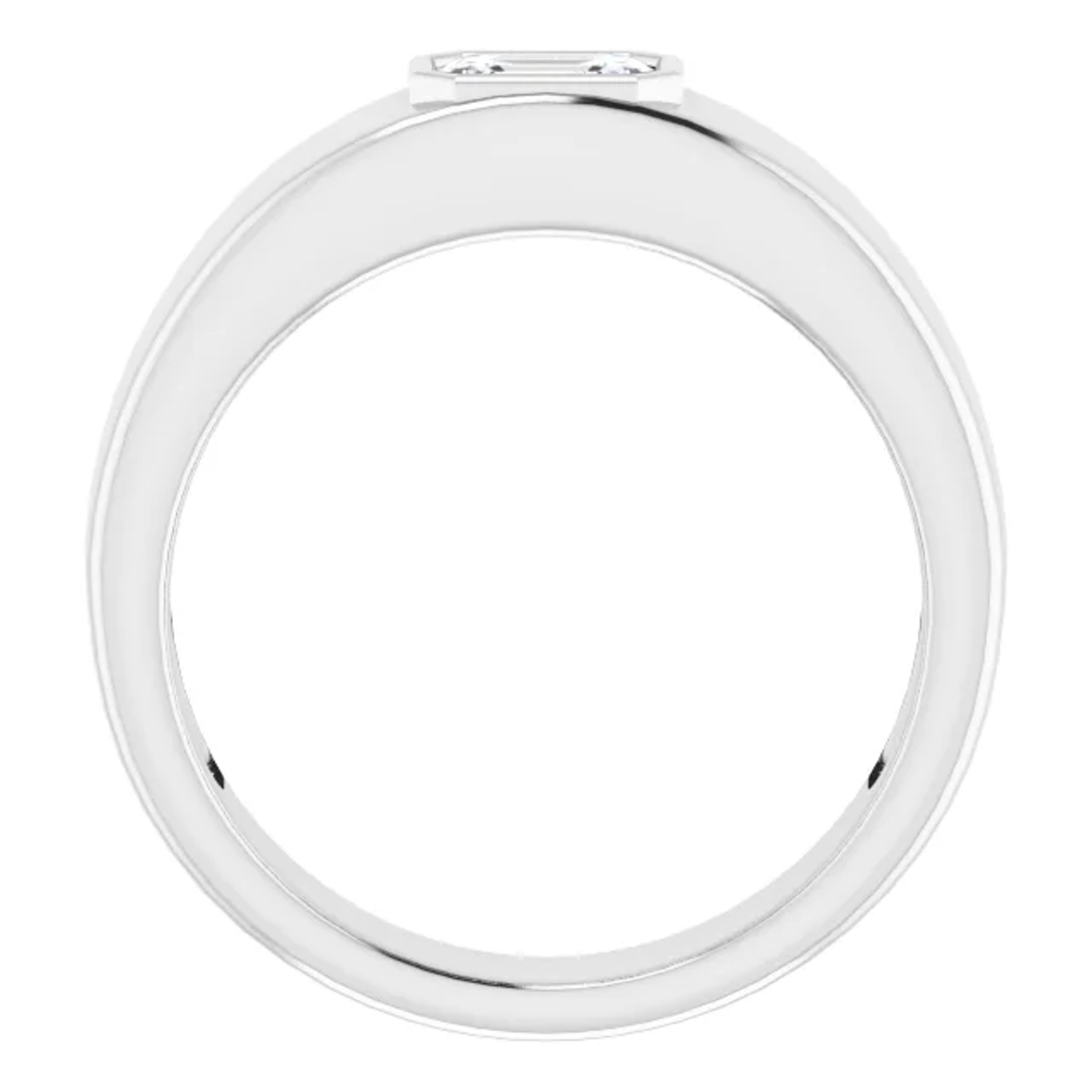 14K gold bezel set emerald-cut moissanite wedding ring