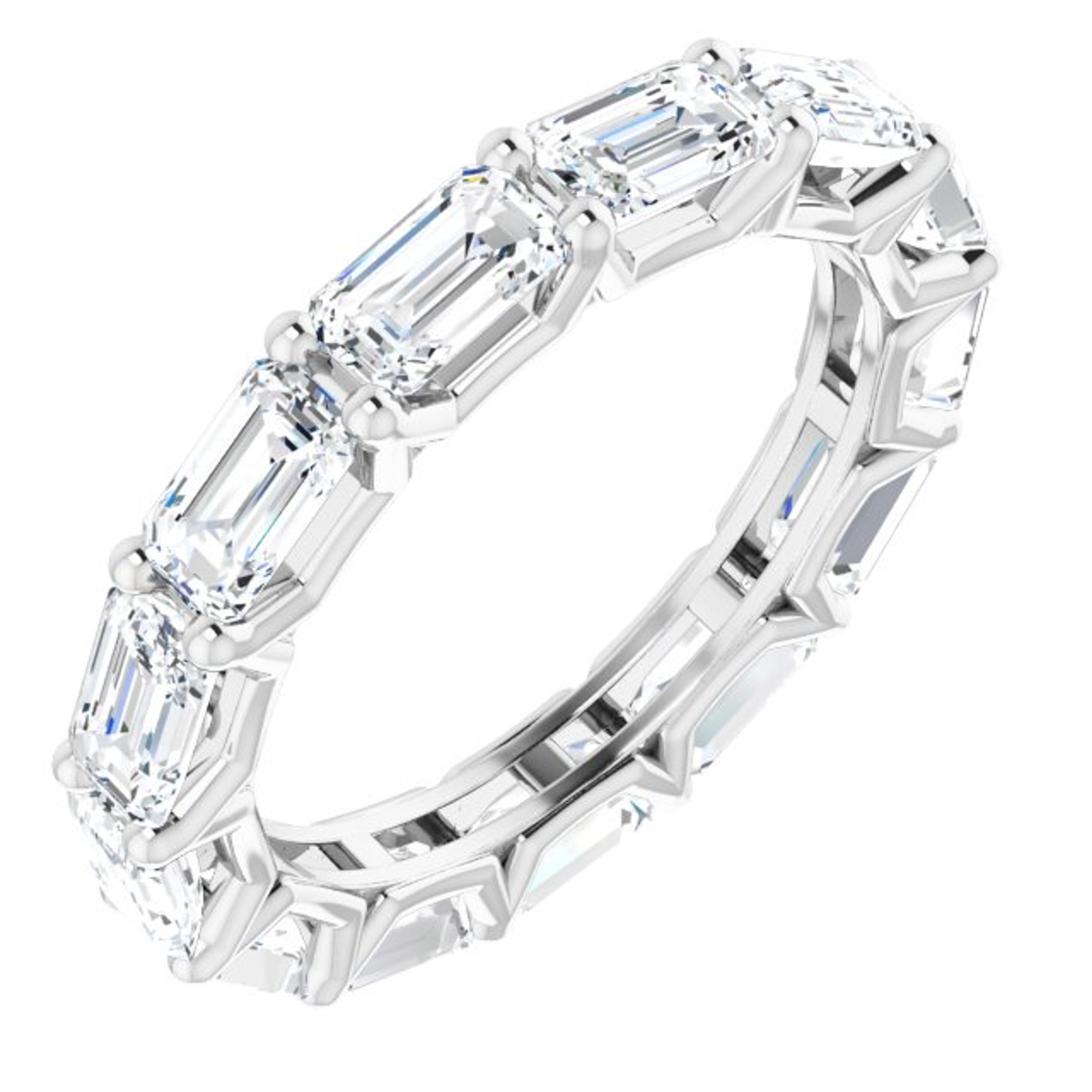 14K gold east-west emerald cut moissanite eternity ring
