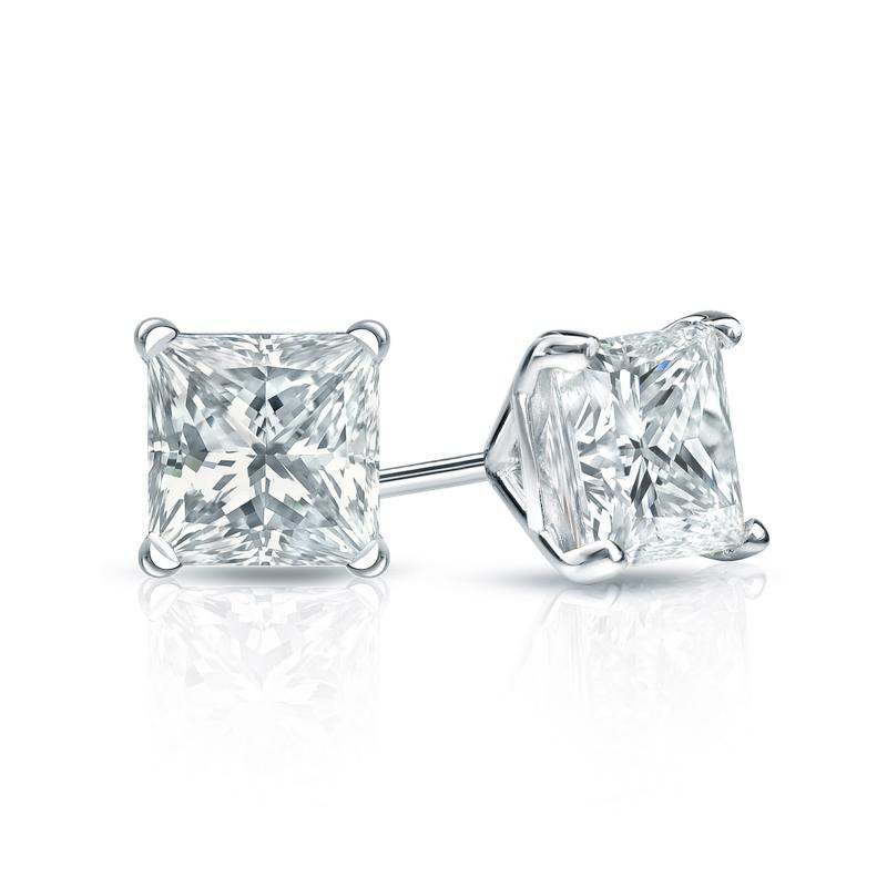princess natural diamond stud earrings