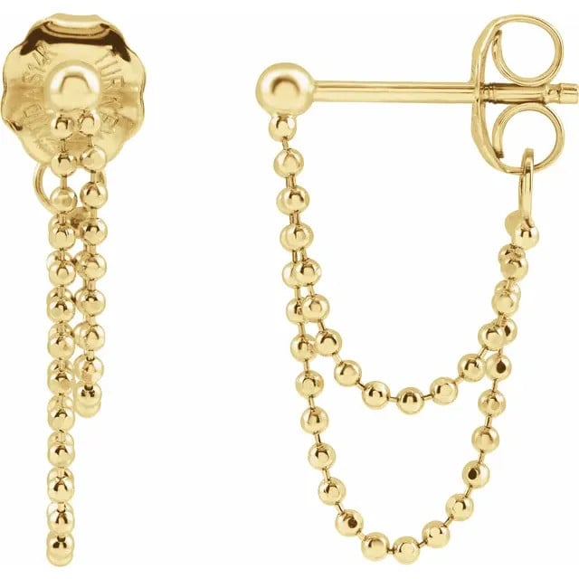 14K yellow gold beaded chain double hoop earrings