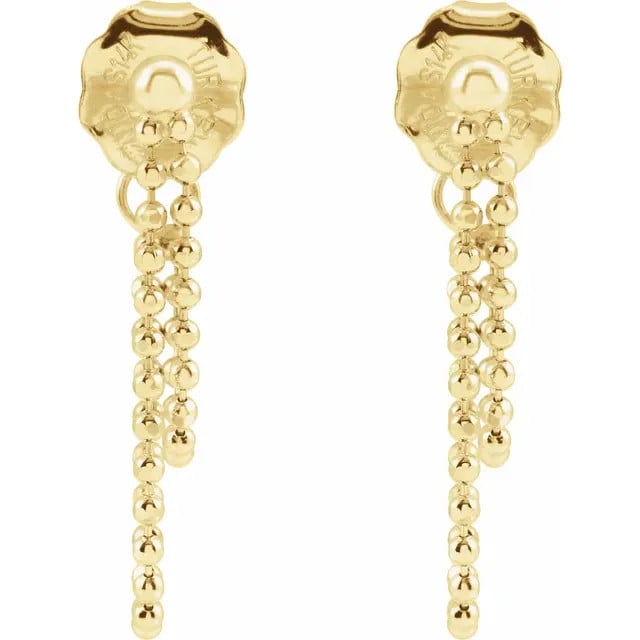 14K yellow gold beaded chain double hoop earrings