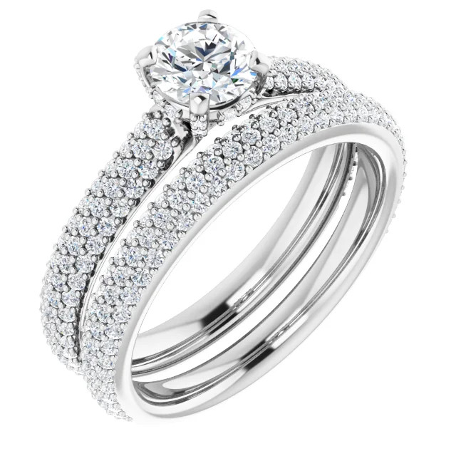 micro-pave wedding ring with three rows of diamonds