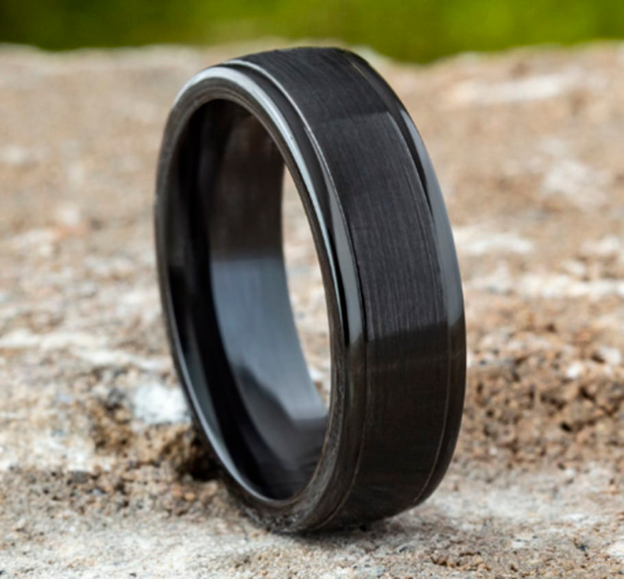 black cobalt wedding ring with satin finish