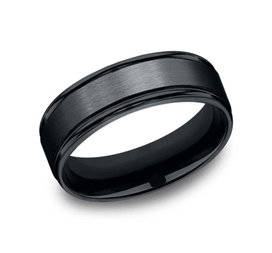 black cobalt wedding ring with satin finish