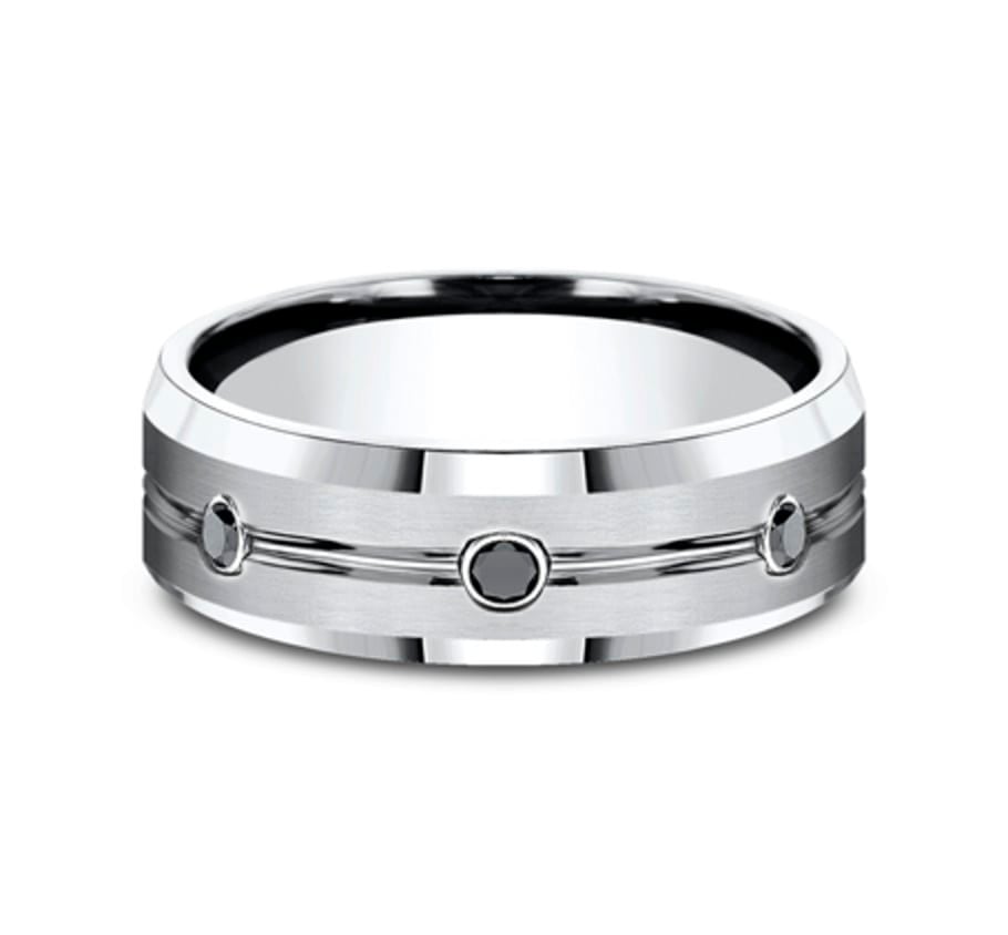 The Saber 7.50 mm White Cobalt Double Groove & Black Diamond Wedding Ring (1/5 TCW)