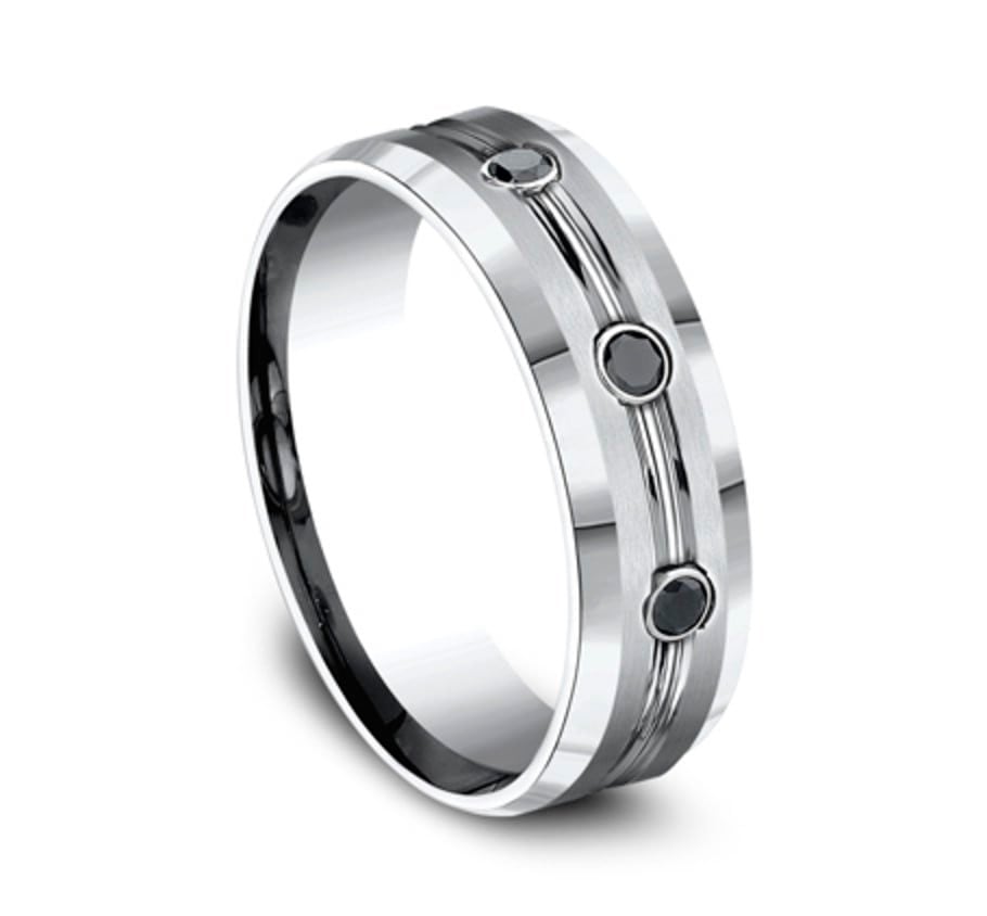 The Saber 7.50 mm White Cobalt Double Groove & Black Diamond Wedding Ring (1/5 TCW)