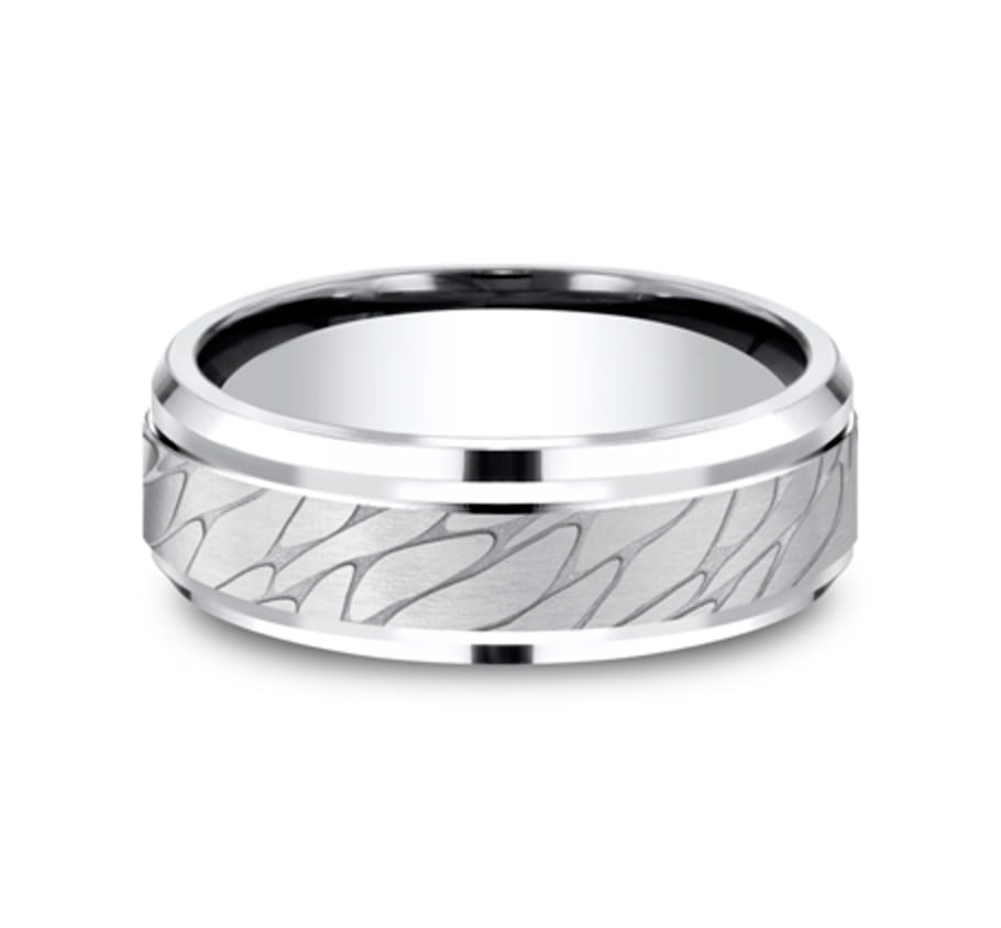 The Dino 9.00 mm Cobalt Pebble Pattern Satin Finish Beveled Edge Wedding Ring - Size 10