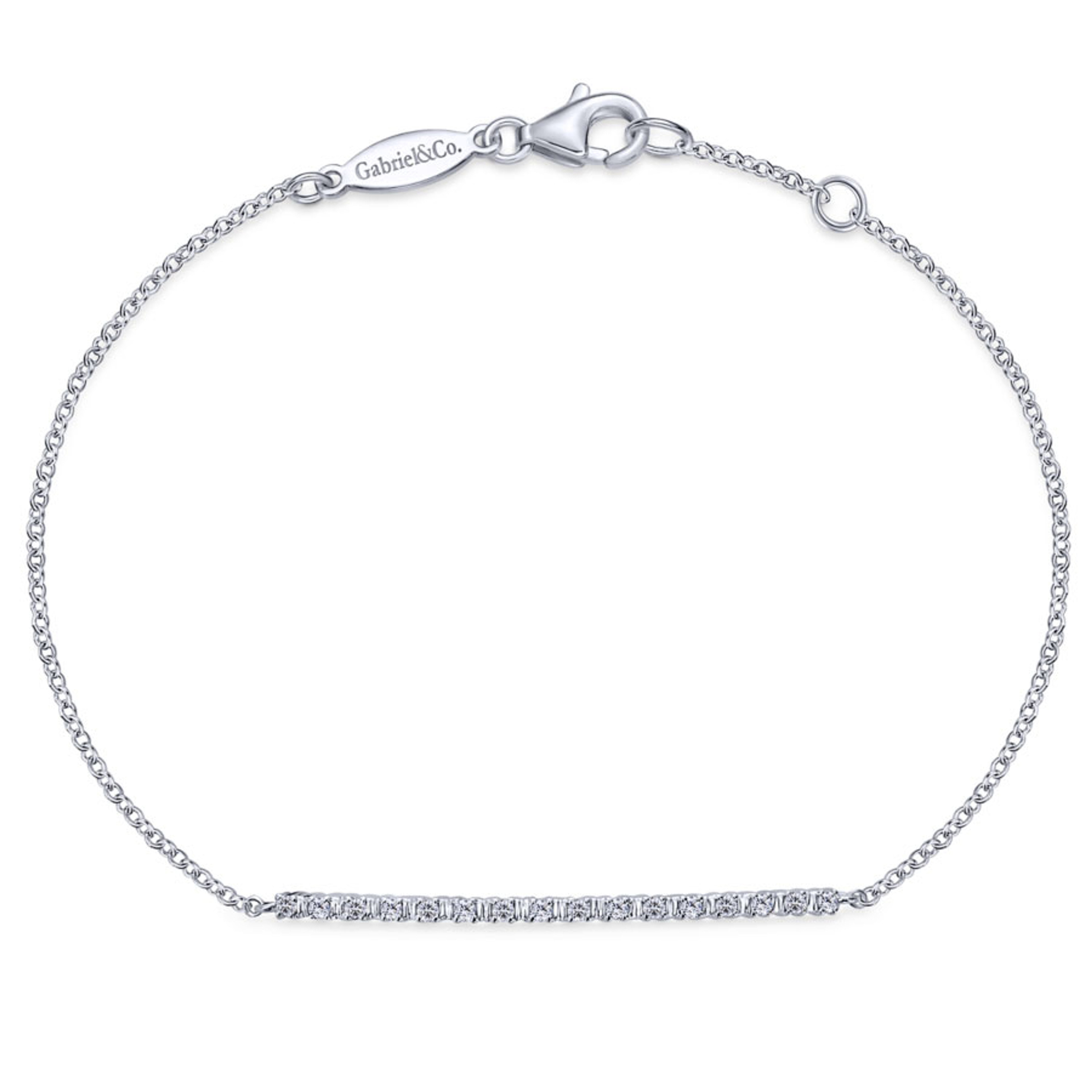 14K white gold chain bracelet with pave diamond bar