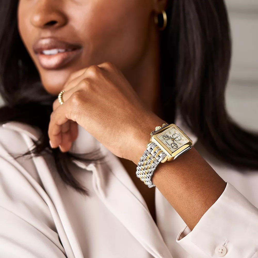 MICHELE 33MM Deco Two-Tone 18K Gold-Plated Diamond Dial Watch