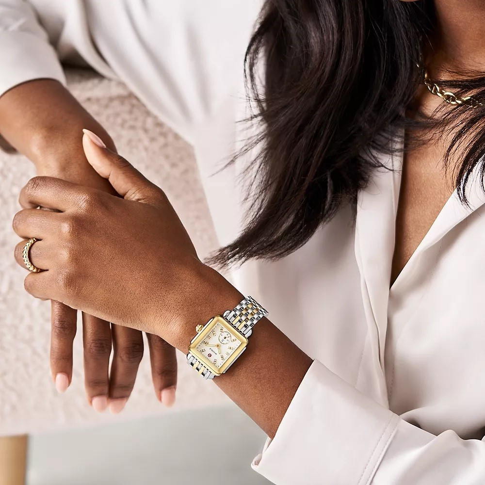 MICHELE 29MM Deco Mid Two-Tone Diamond Dial Watch | Gage Diamonds