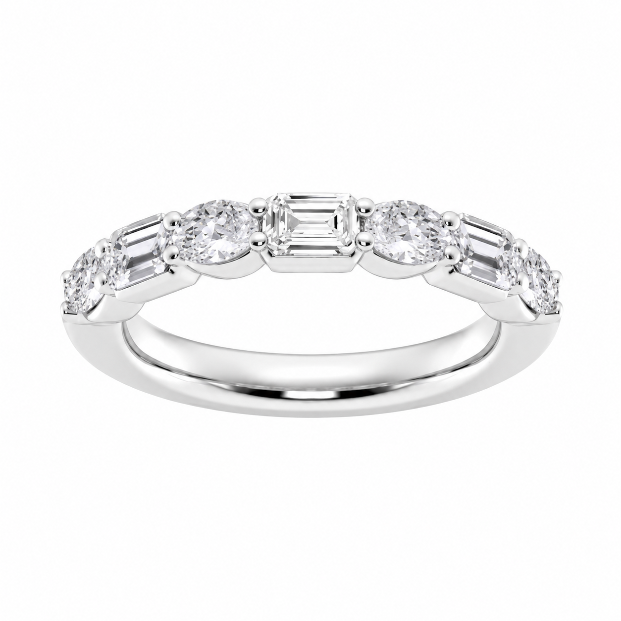 Carson 14K Gold Half Eternity Emerald and Oval Lab Gown Diamond Anniversary Ring (1 1/2 TCW)