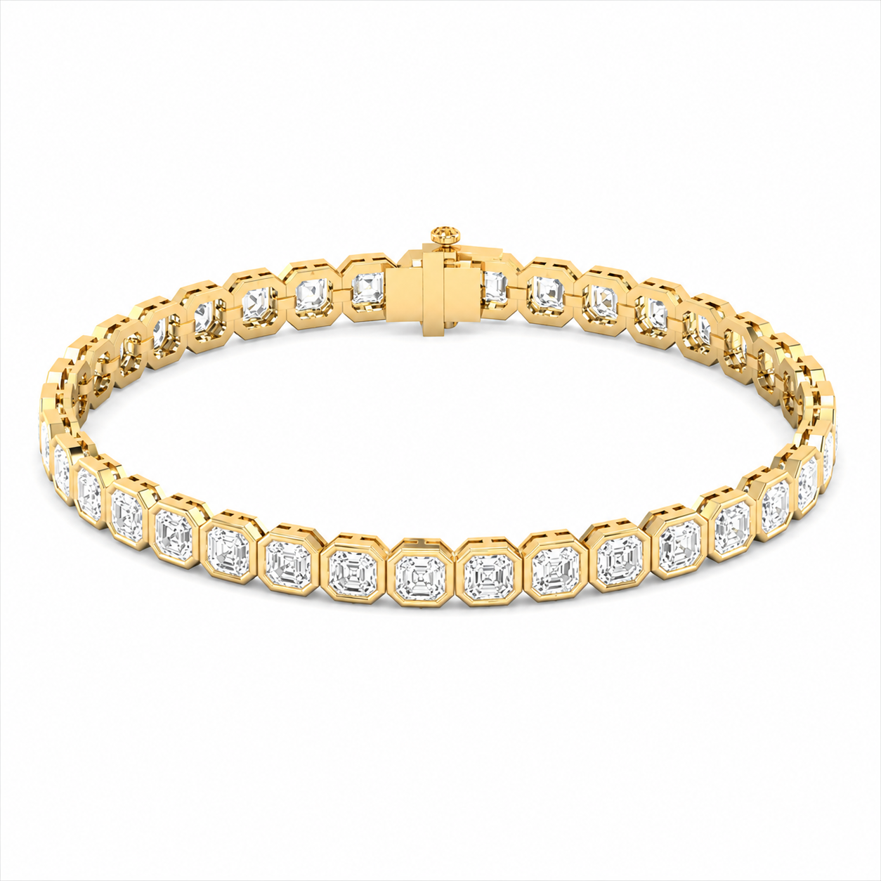 Ash 14K Yellow Gold Asscher Shape Lab Grown Diamond Bezel Tennis Bracelet (11 TCW)