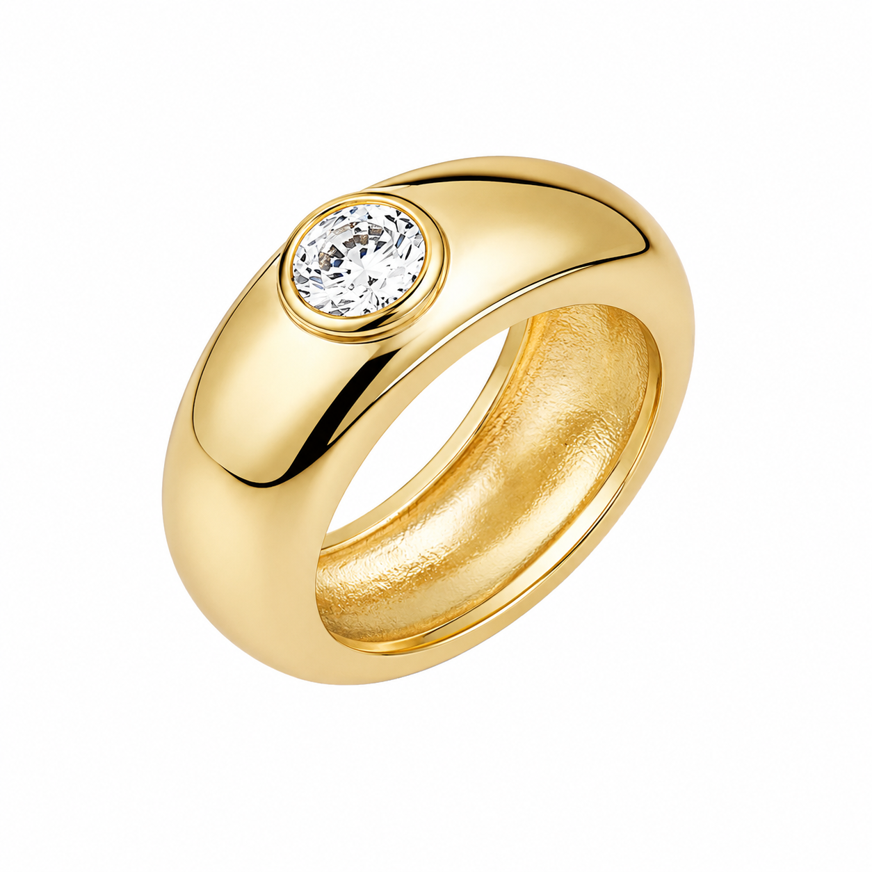 18K Yellow Gold Plated Bezel Set Dome Ring