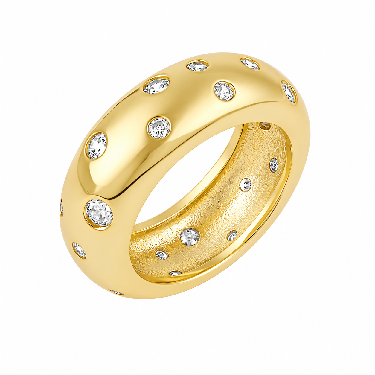 18K Yellow Gold Plated Scatter Set Dome Ring