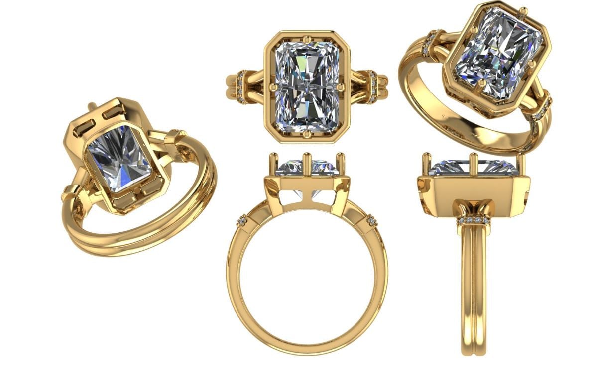 Custom Floating Bezel Accented Setting in 14k Yellow Gold Size 10.5