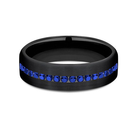 The Viscount Black Titanium Channel Set Blue Sapphire Wedding Ring