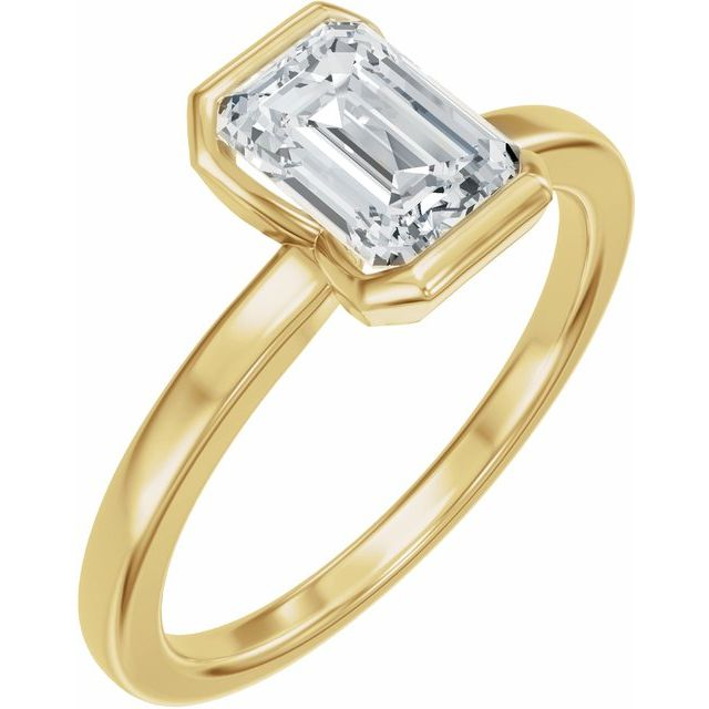 14K Yellow 7x5 mm Emerald Engagement Ring Mounting with 7 x 5 mm Emerald Green Lab Grown Emerald