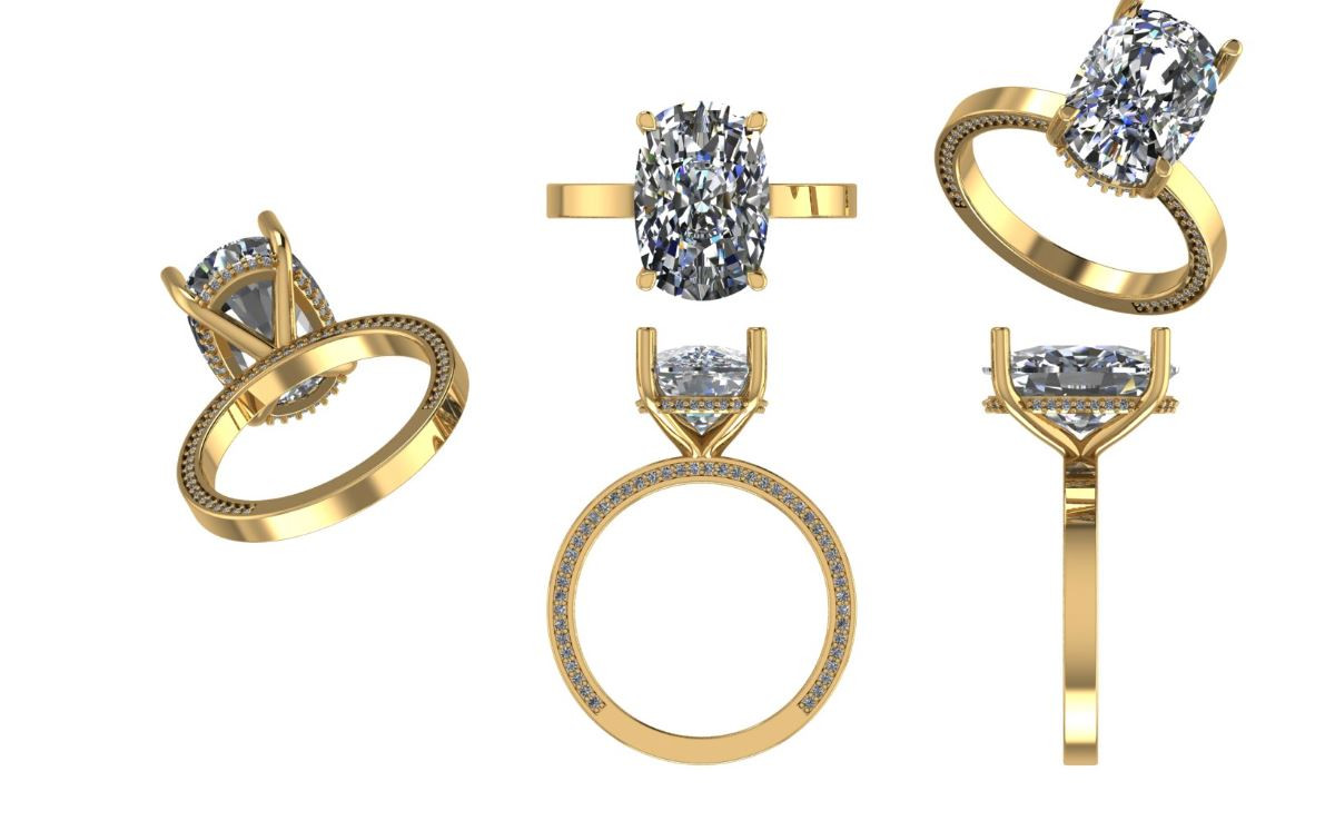 Custom Hidden Halo Accented Setting in 14k Yellow Gold