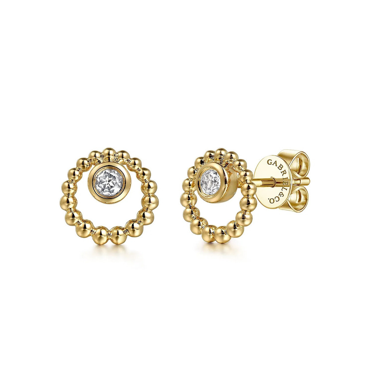 14K Yellow Gold Bujukan and White Sapphire Stud Earrings - for Dinah