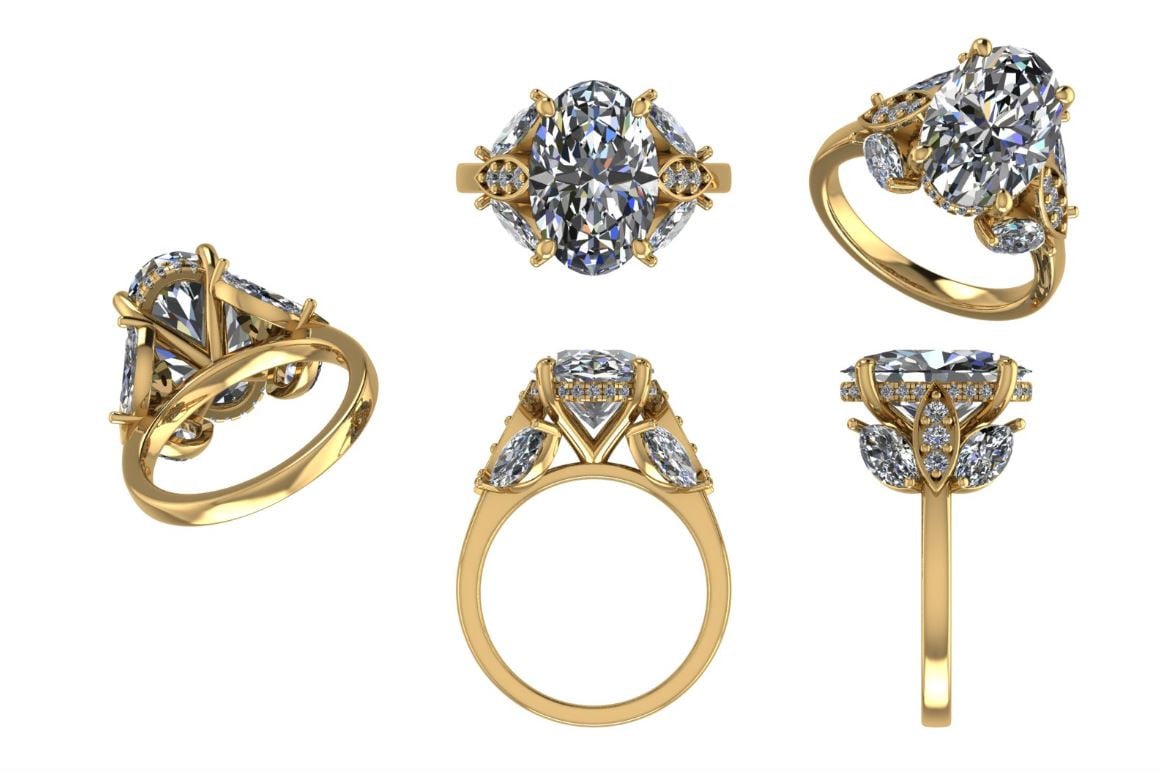 Custom Marquise Side Stone Setting in 14k Yellow Gold