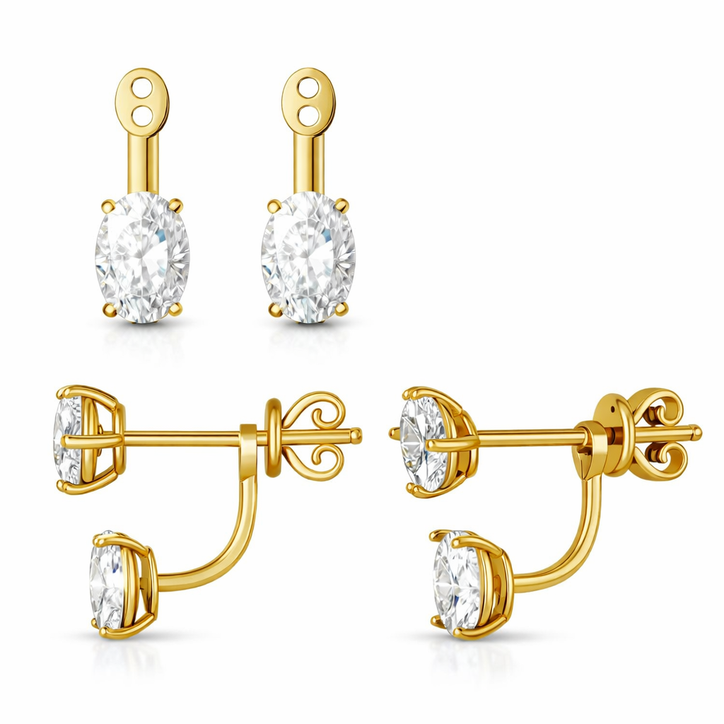 Oval Lab Grown Jacket Earrings