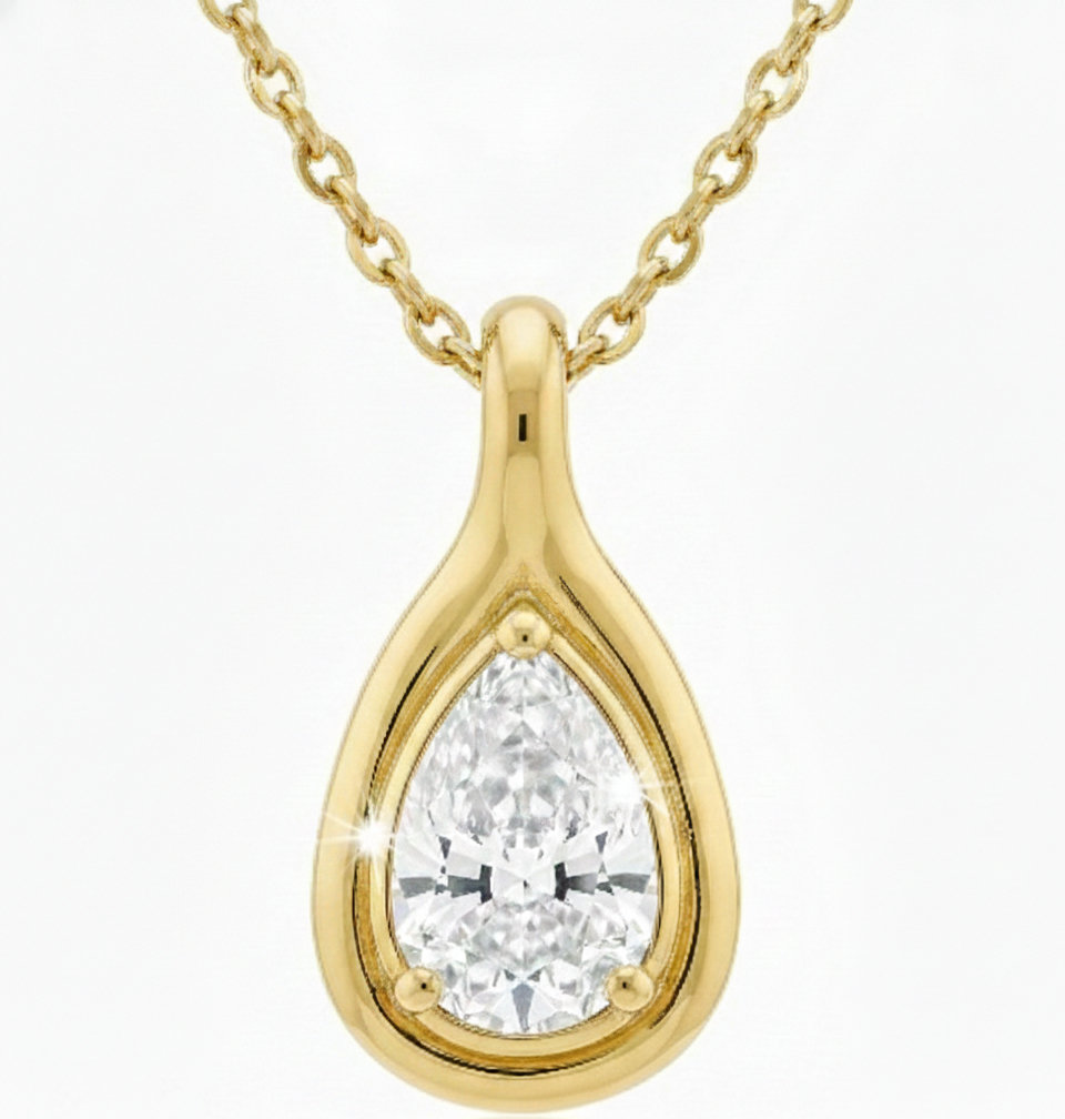 Bubble Bezel Set Pear Diamond Pendant Necklace