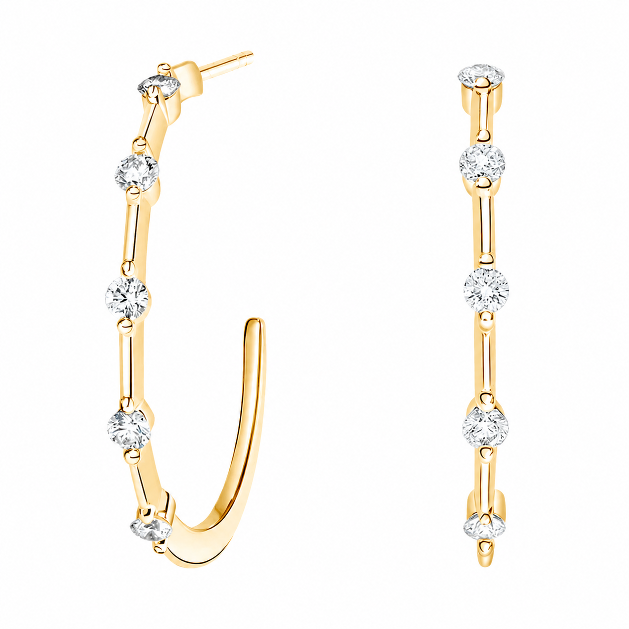 14K Stationed Diamond Hoop Earrings