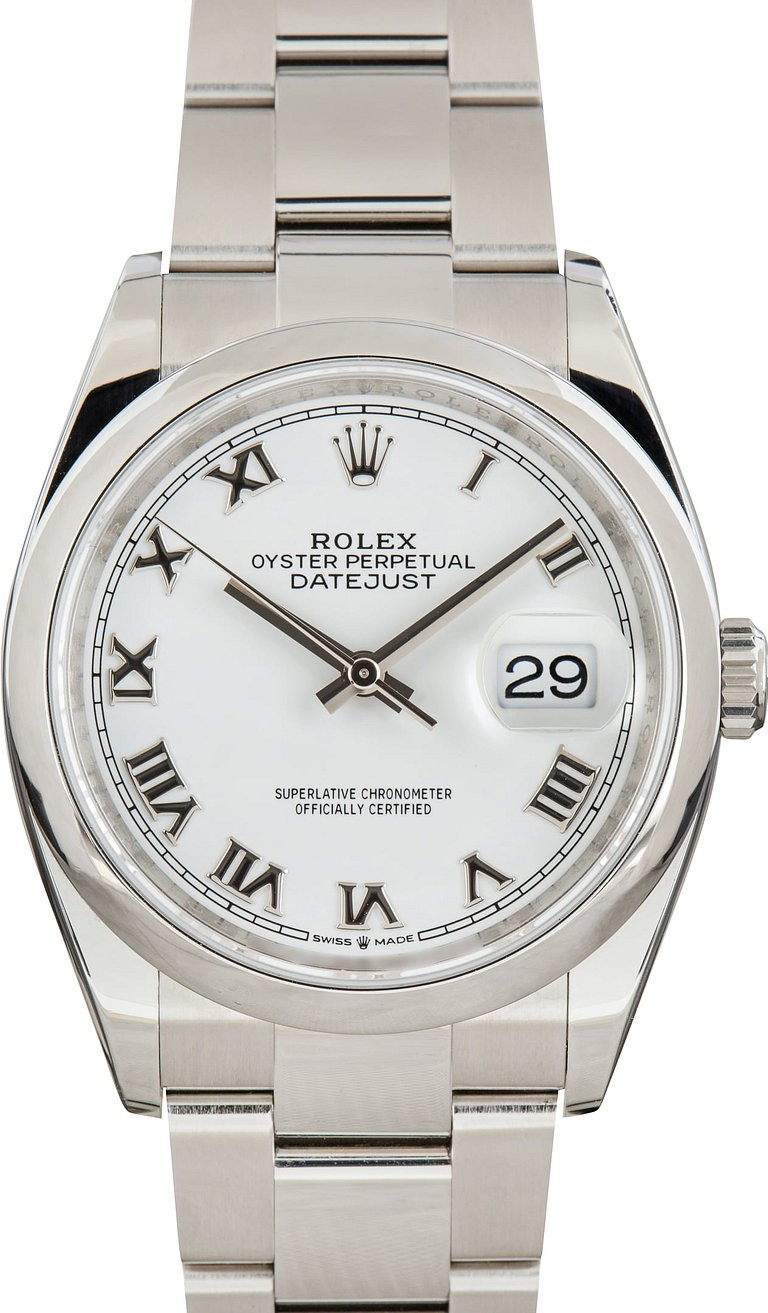 Rolex Datejust 36 White Roman Dial Stainless Steel Jubilee Watch 16234 (2004)