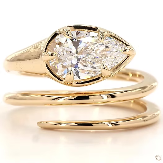 14K Gold Loopy Pear Lab Grown Diamond Ring