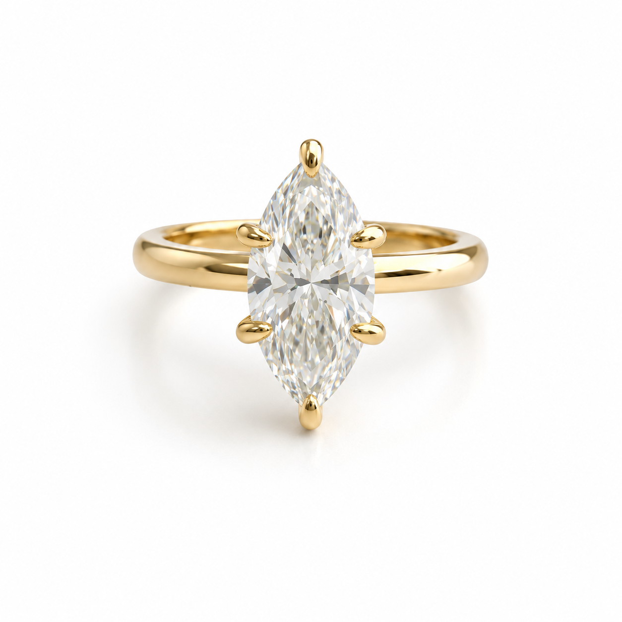 14K Yellow Gold Solitaire Preset 3.54 CT Marquise Cut Engagement Ring