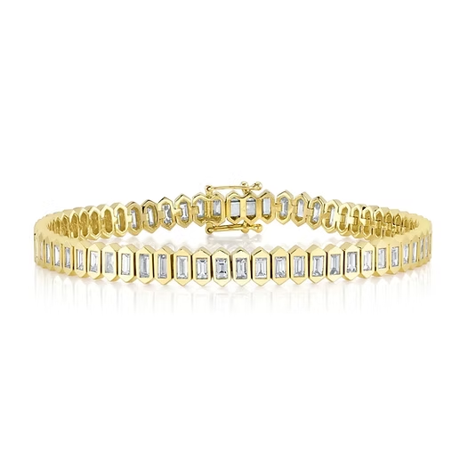 14K Gold Hexagonal Emerald Lab Grown Tennis Bracelet (5.5 TCW)