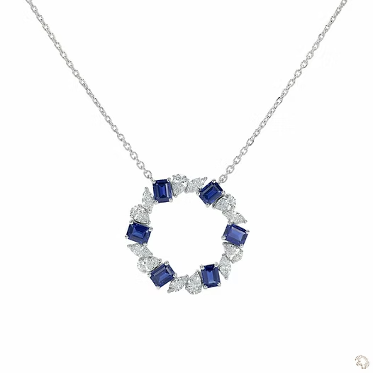 14K Multishape Circle Gemstone & Lab Diamond Necklace