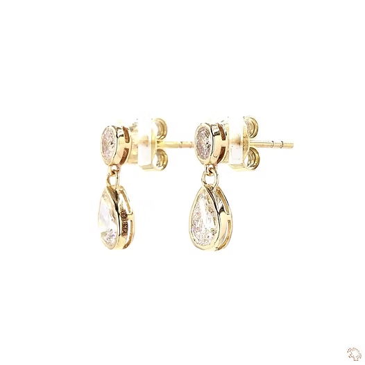 14K Oval and Pear Bezel Lab Diamond Drop Earrings (1 TCW)