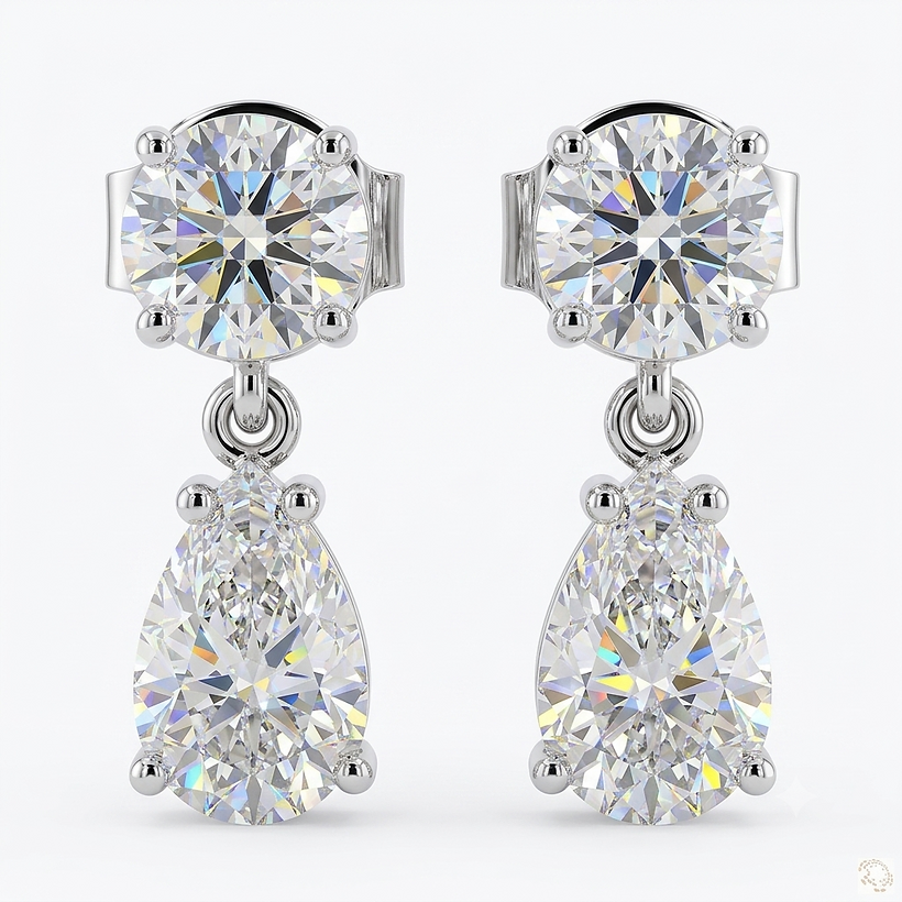 14K Oval and Pear Bezel Lab Diamond Drop Earrings (1 TCW)