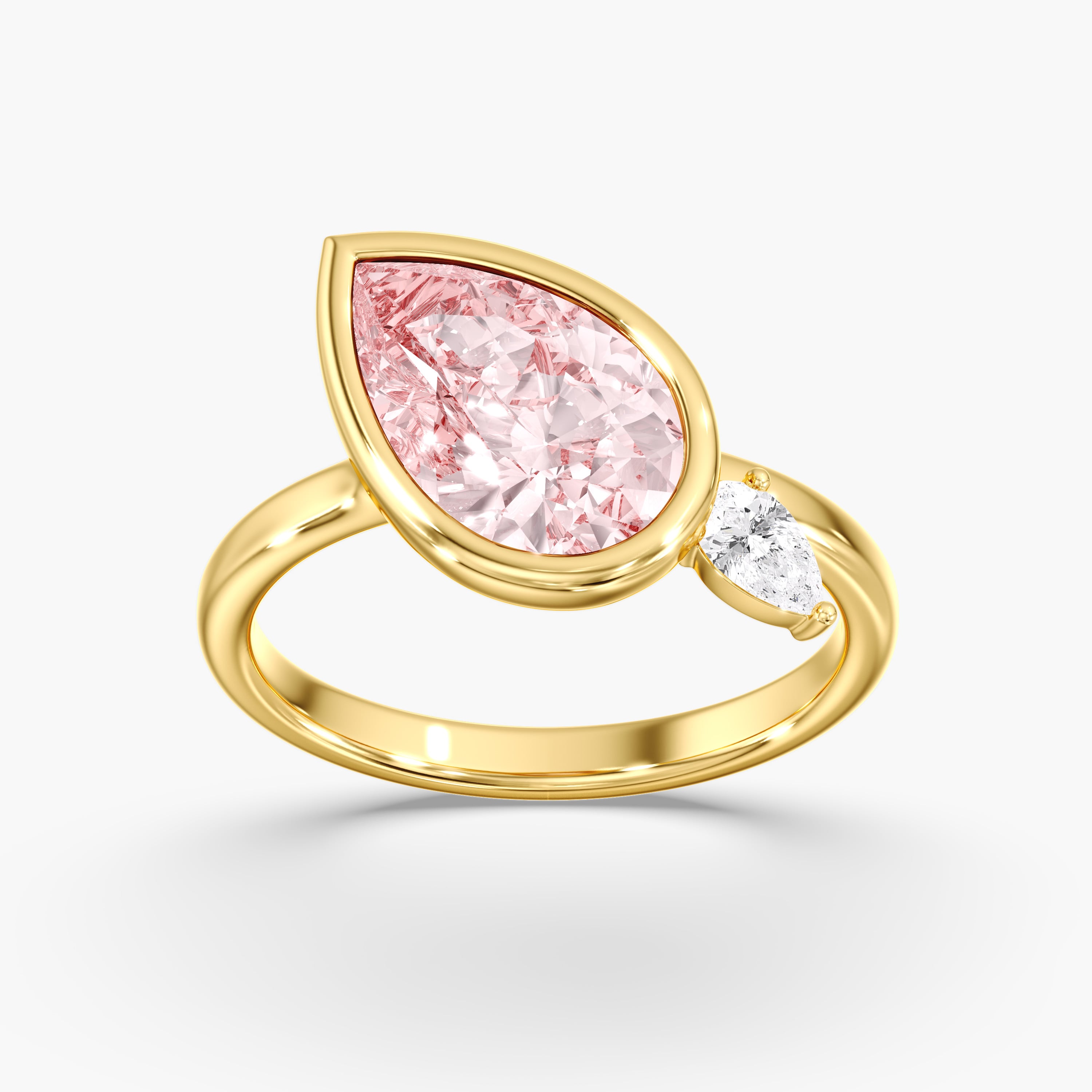 Fancy Vivid Pink Pear Lab-Grown Color Diamond Two Stone Ring