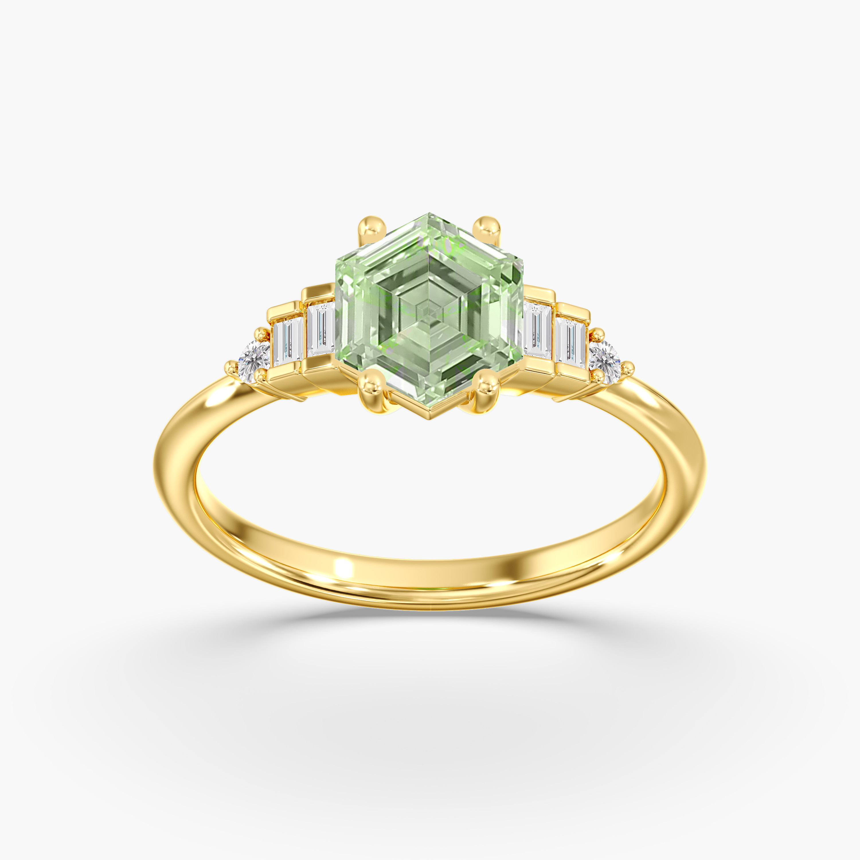 Fancy Vivid Green Hexagon Lab-Grown Color Diamond Ring