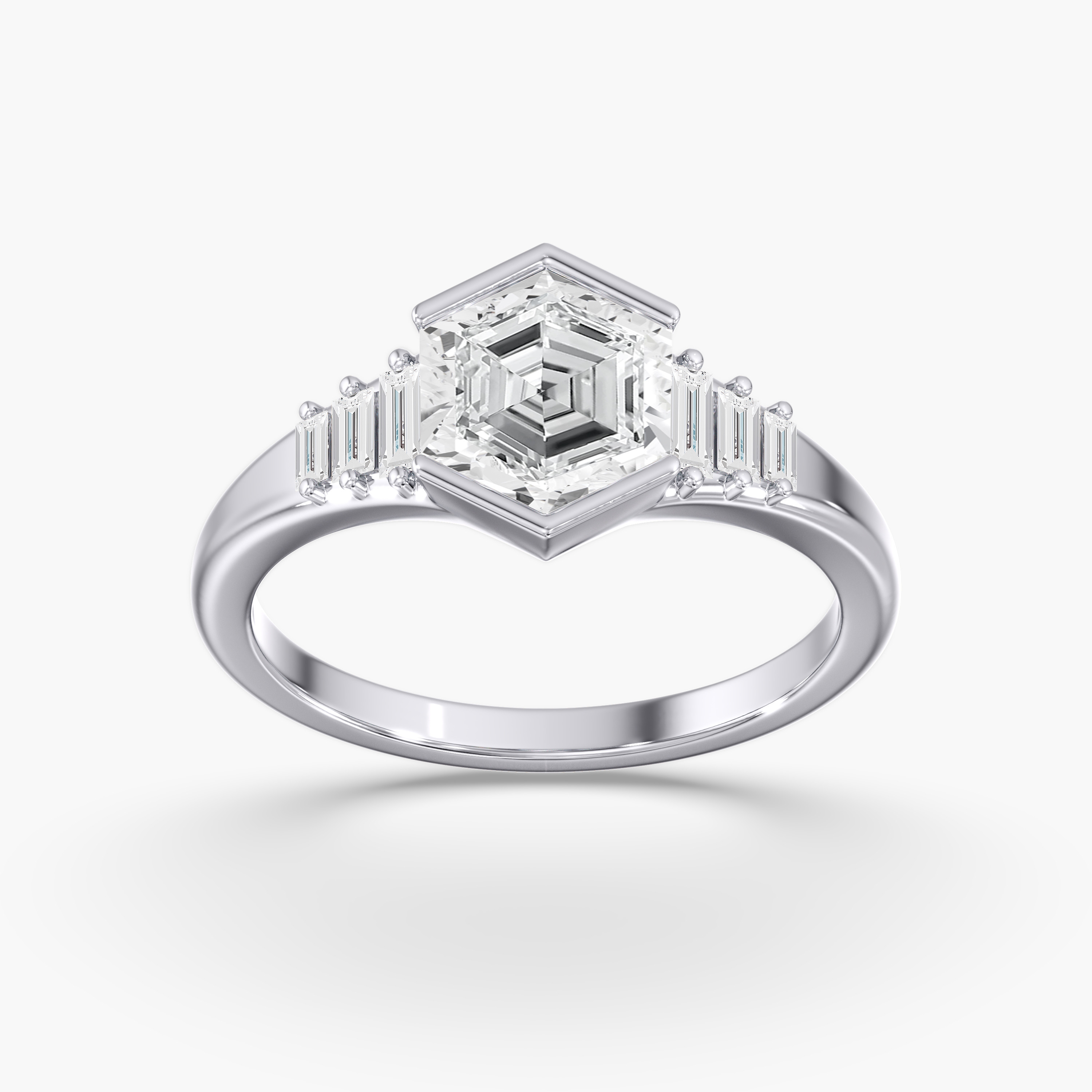 Hexagon Half Bezel Engagement Ring in 14K white gold