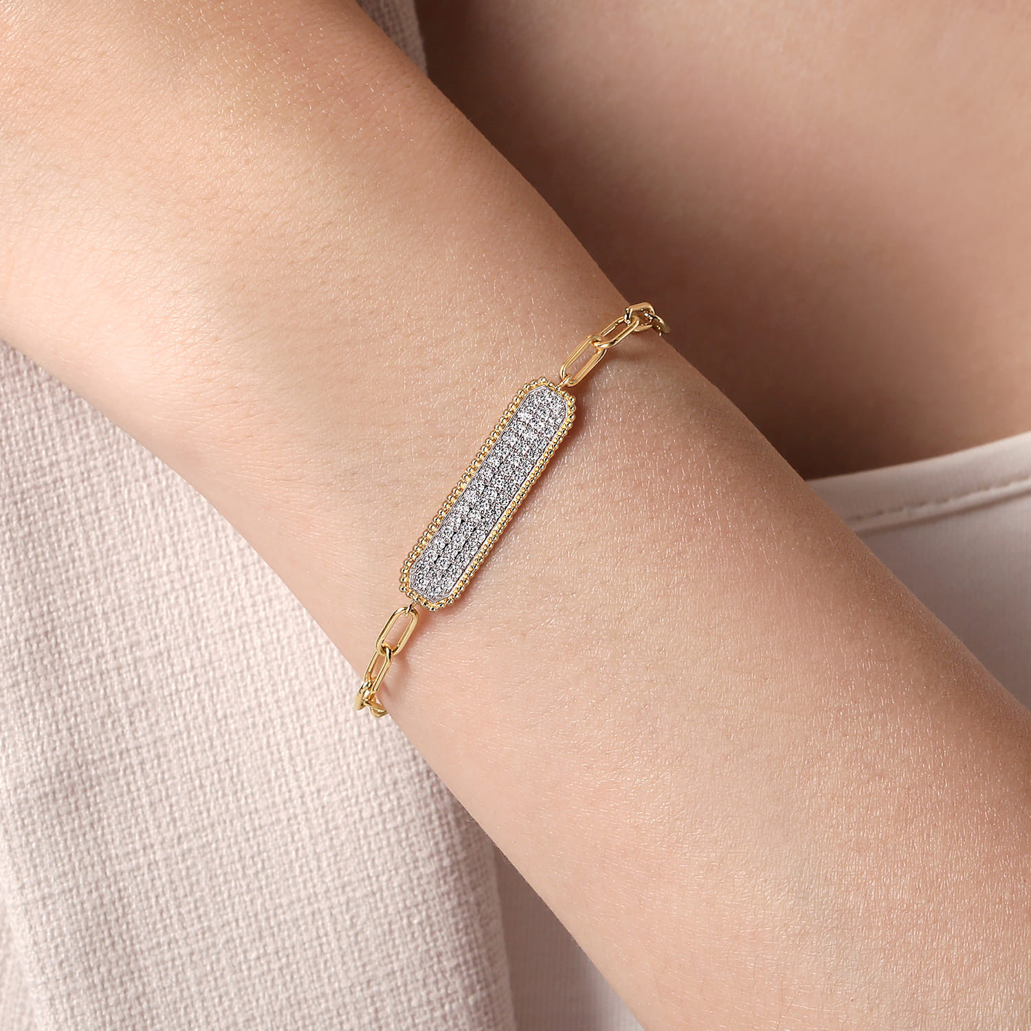 14K Yellow Gold Diamond Bar Chain Bracelet