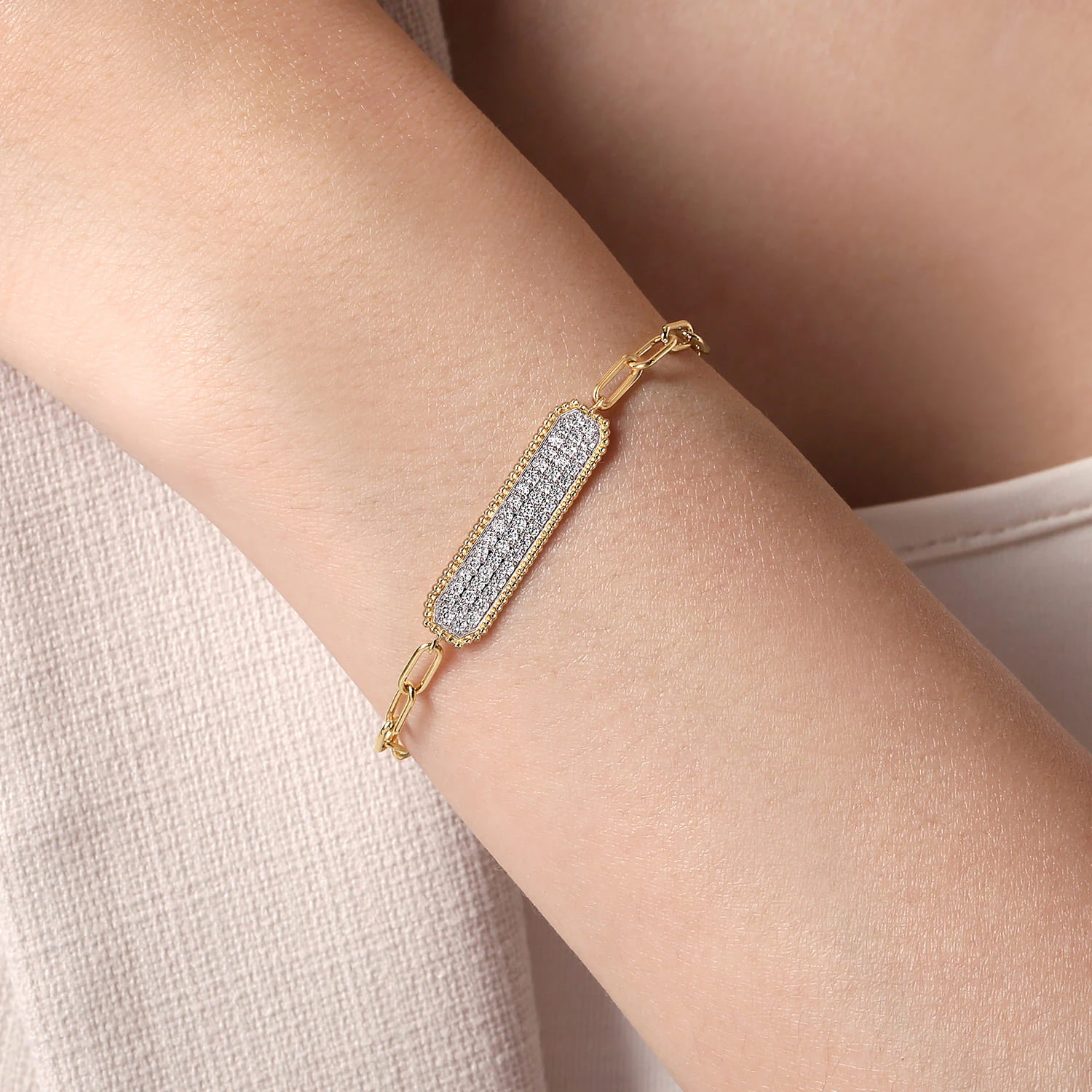 14K Yellow Gold Diamond Bar Chain Bracelet